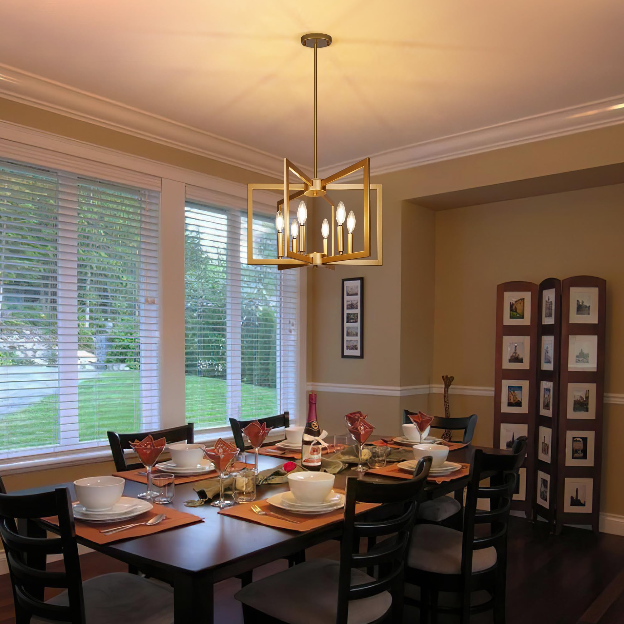 6-Light Gold Pendant Lighting Fixture - Modern Farmhouse Industrial Chandelier for Dining Room, Kitchen, Entryway, Hallway & Bedroom | Perfect Over Table, Island or Foyer Decor