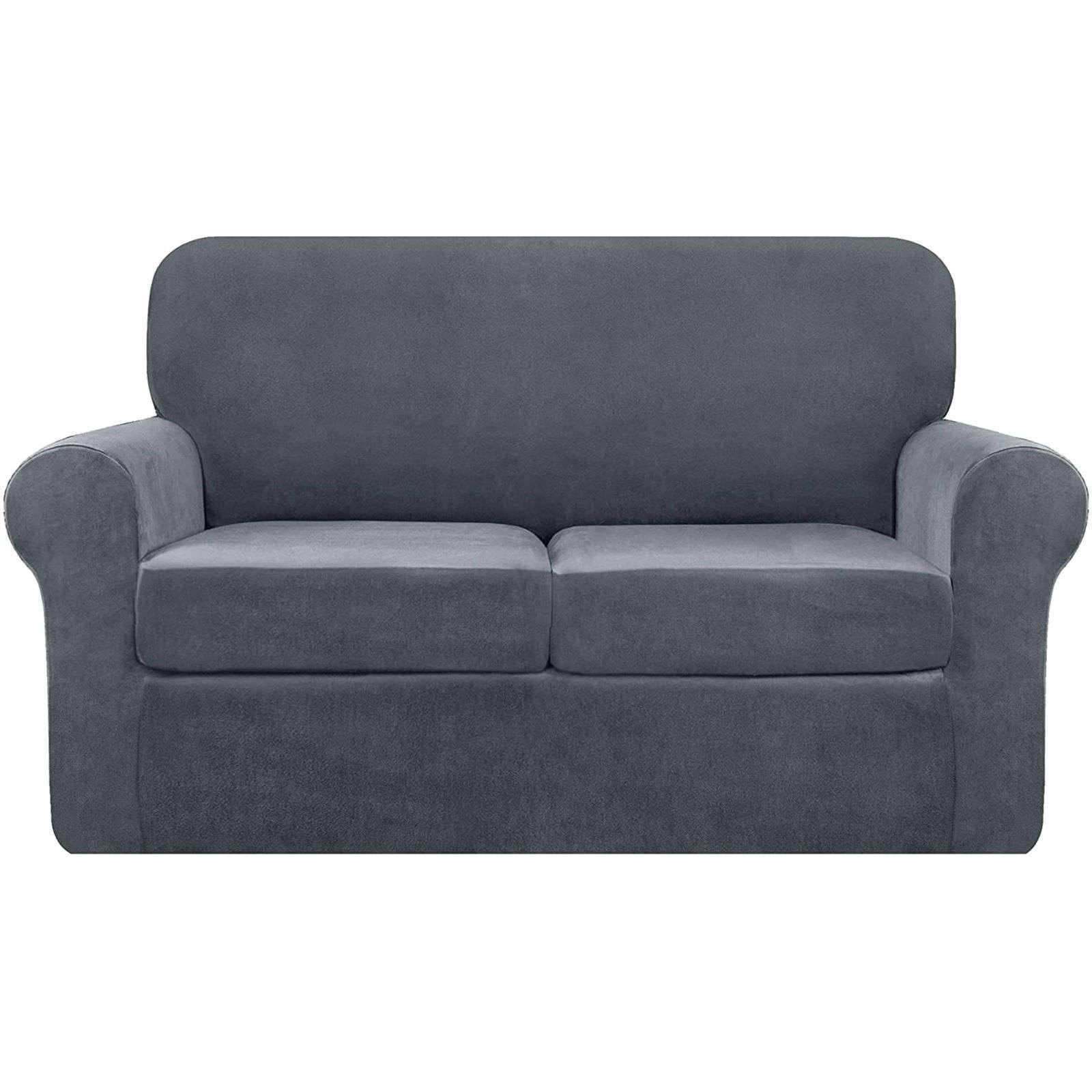 Luxury Velvet Plush Sofa Slipcover with Separate Cushion Covers - Stretchable Washable Couch Cover Furniture Protector for Living Room (Dark Gray, 2-Seat) - Perfect for Home Decor & Pet Protection