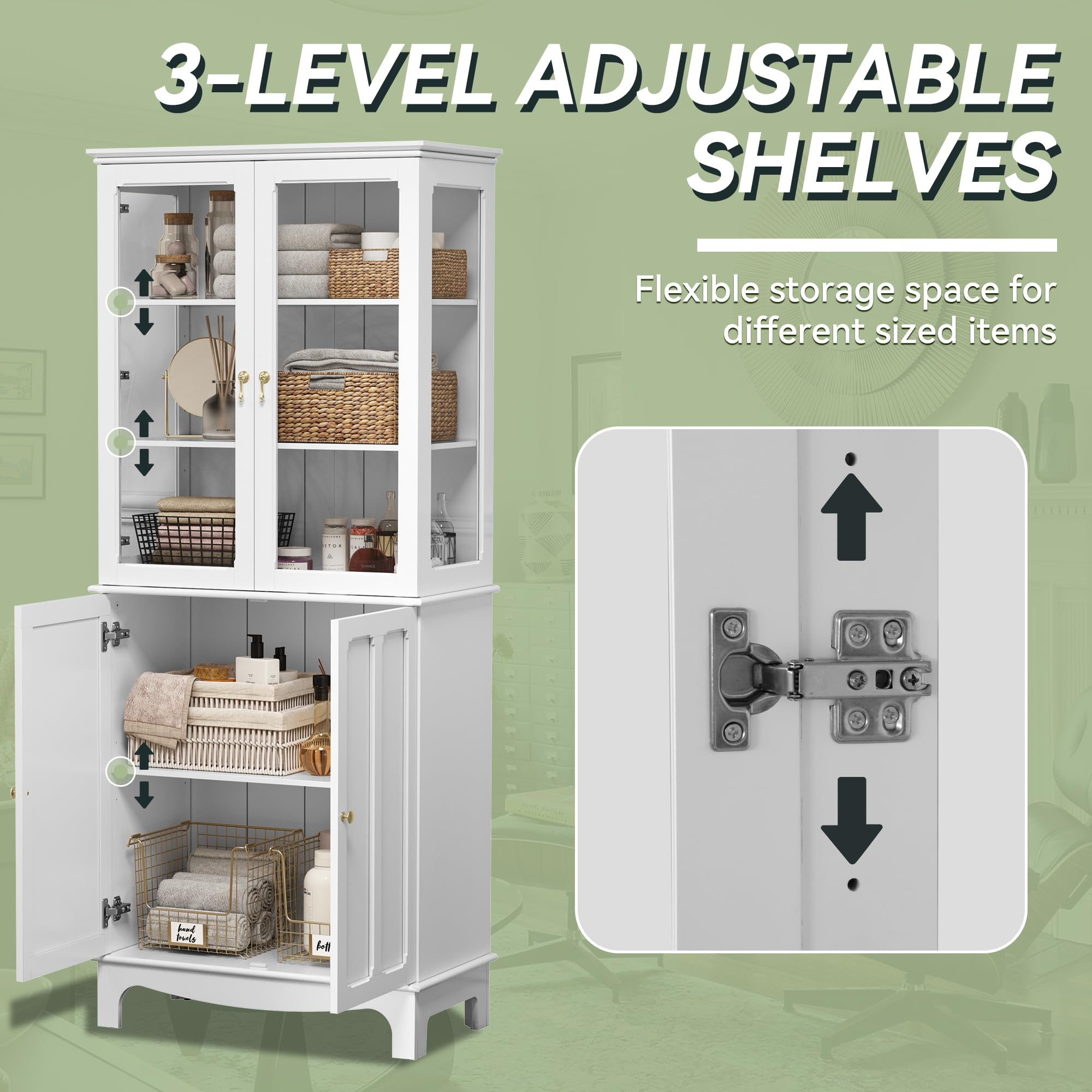 ARTPOWER 72 Inch Freestanding Kitchen Pantry Cabinet - White Tall Storage Sideboard with Glass Doors & Adjustable Shelves for Kitchen, Dining Room & Living Room | Perfect for Organizing Cookware, Dishes & Home Decor