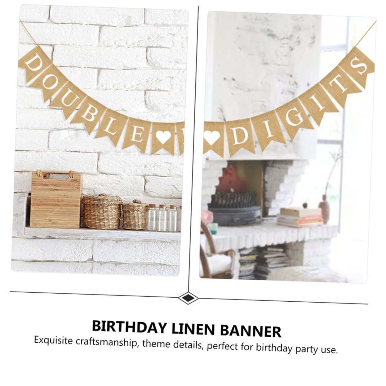ABOOFAN 10th Birthday Party Decorations - Linen Hay Banner & Photo Backdrop for Farm Theme Celebrations, Kids Birthday Party Supplies, Rustic Party Decor