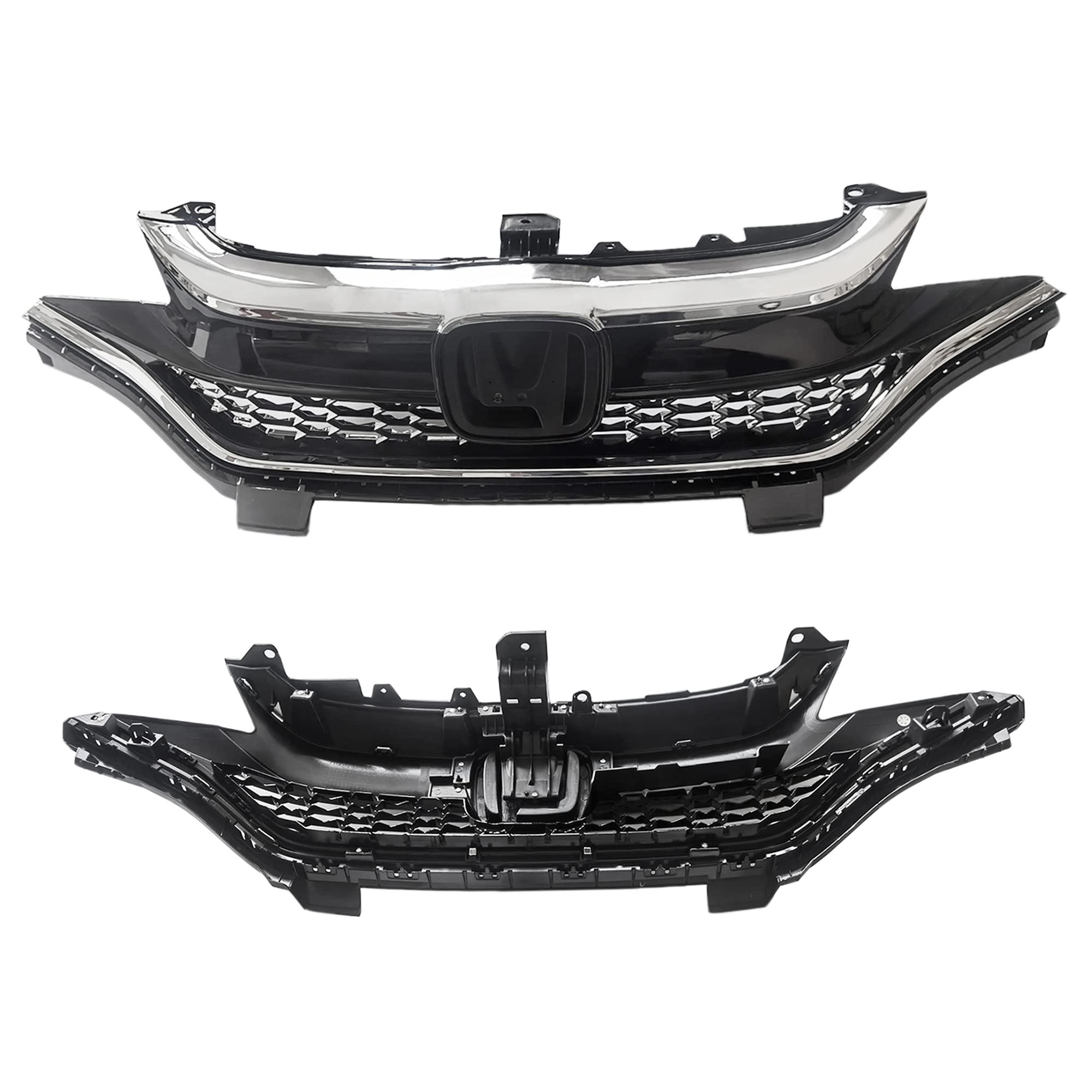 Black & Chrome Honeycomb Front Bumper Grille for 2018-2020 Honda Fit Hatchback | Replacement Part 71121T5RA50 | Enhances Style & Aerodynamics