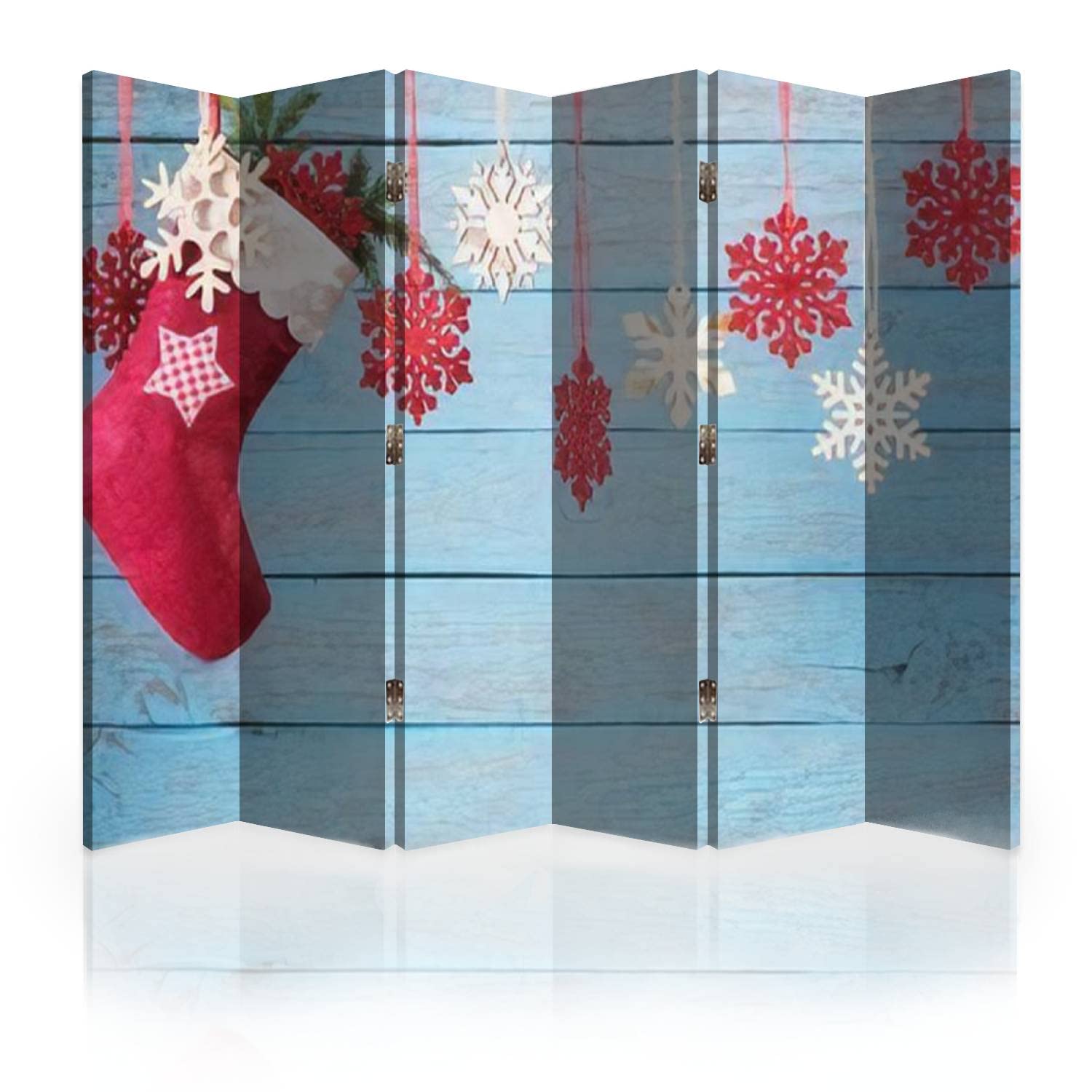 6 Panel Folding Room Divider Screen - Wooden Privacy Partition Wall Separator for Bedroom, Office & Living Space | Christmas Stocking Hanging Decor | Versatile Canvas Room Dividers for Home & Commercial Use