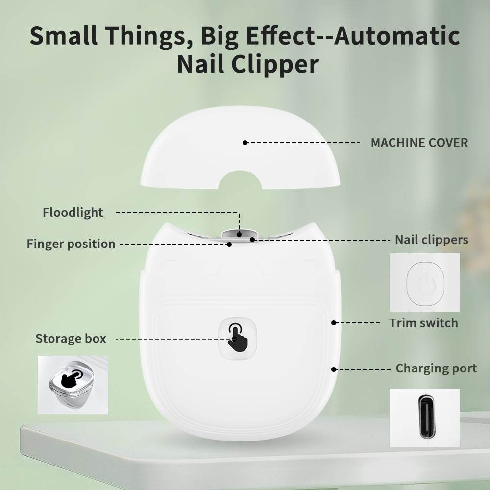 Rechargeable Electric Nail Clipper for Adults & Kids - 2-Speed Automatic Nail Trimmer with LED Light for Men, Women, Seniors & Babies | Perfect for Home, Travel & Gentle Toe/Finger Nail Care
