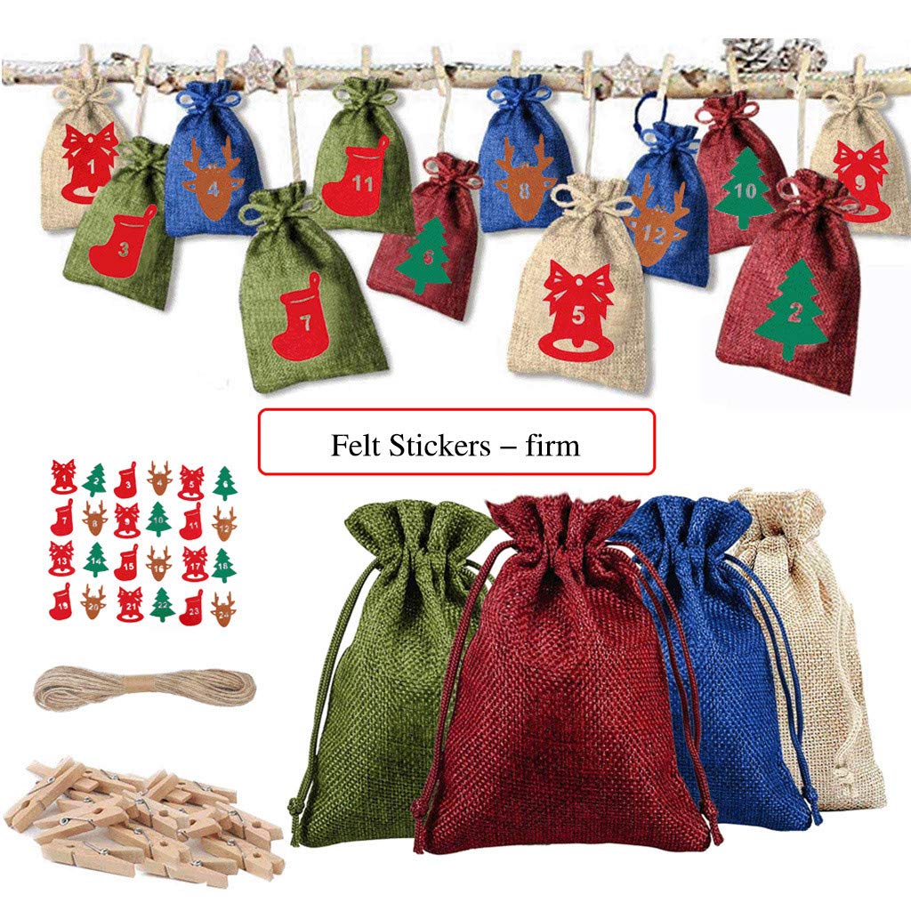 Povvinmg Bell Bag Candy Bag - Cotton Christmas Hemp Home Decor with Pattern (Multicolor) - Perfect for Holiday Decorations, Party Favors & Gift Wrapping