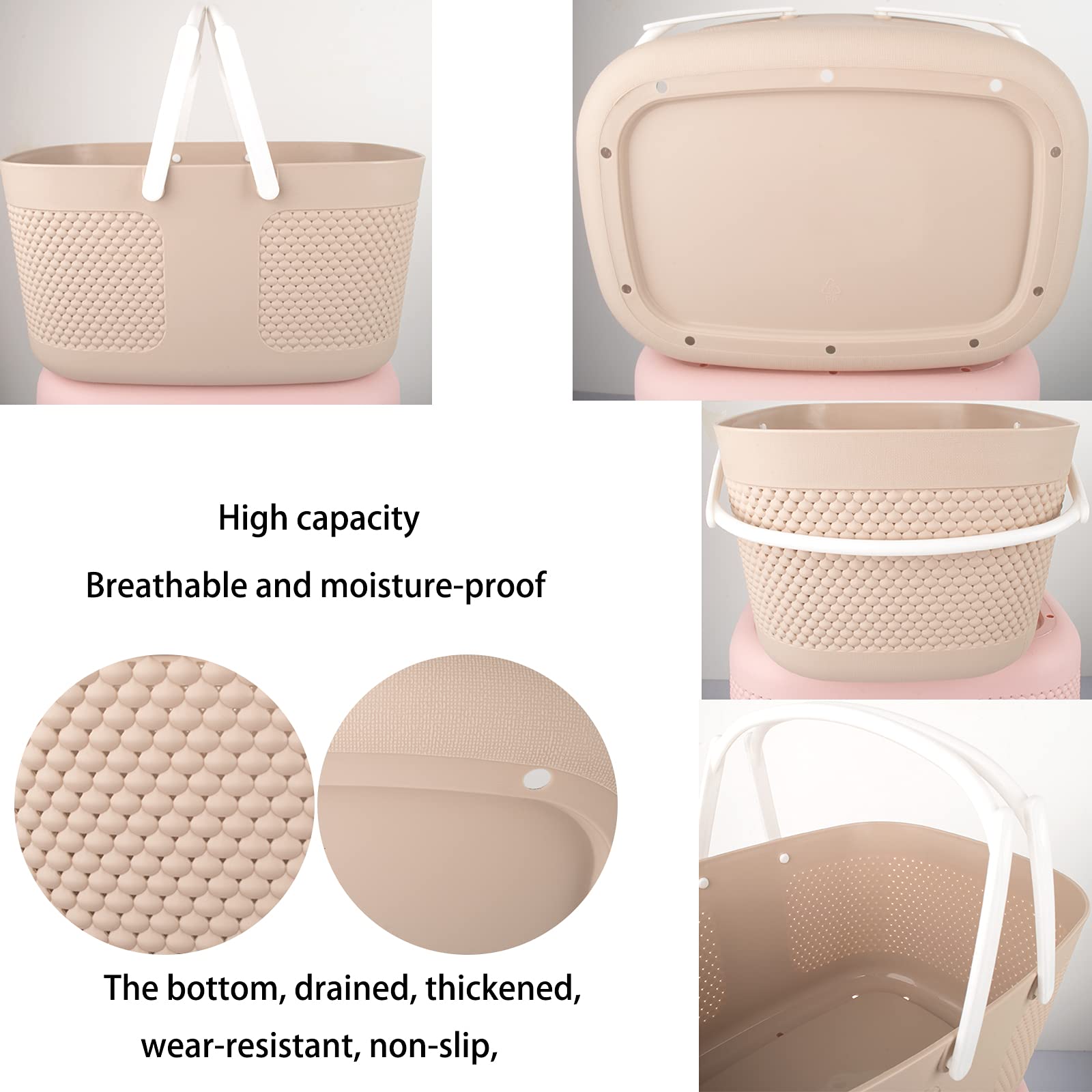 Portable Large Capacity Shower Caddy Basket - Thickened Plastic Bathroom Organizer with Drainage Holes & Handles - Perfect for College Dorm, Gym, Camping & Travel - Waterproof Toiletry Storage for Shower Essentials