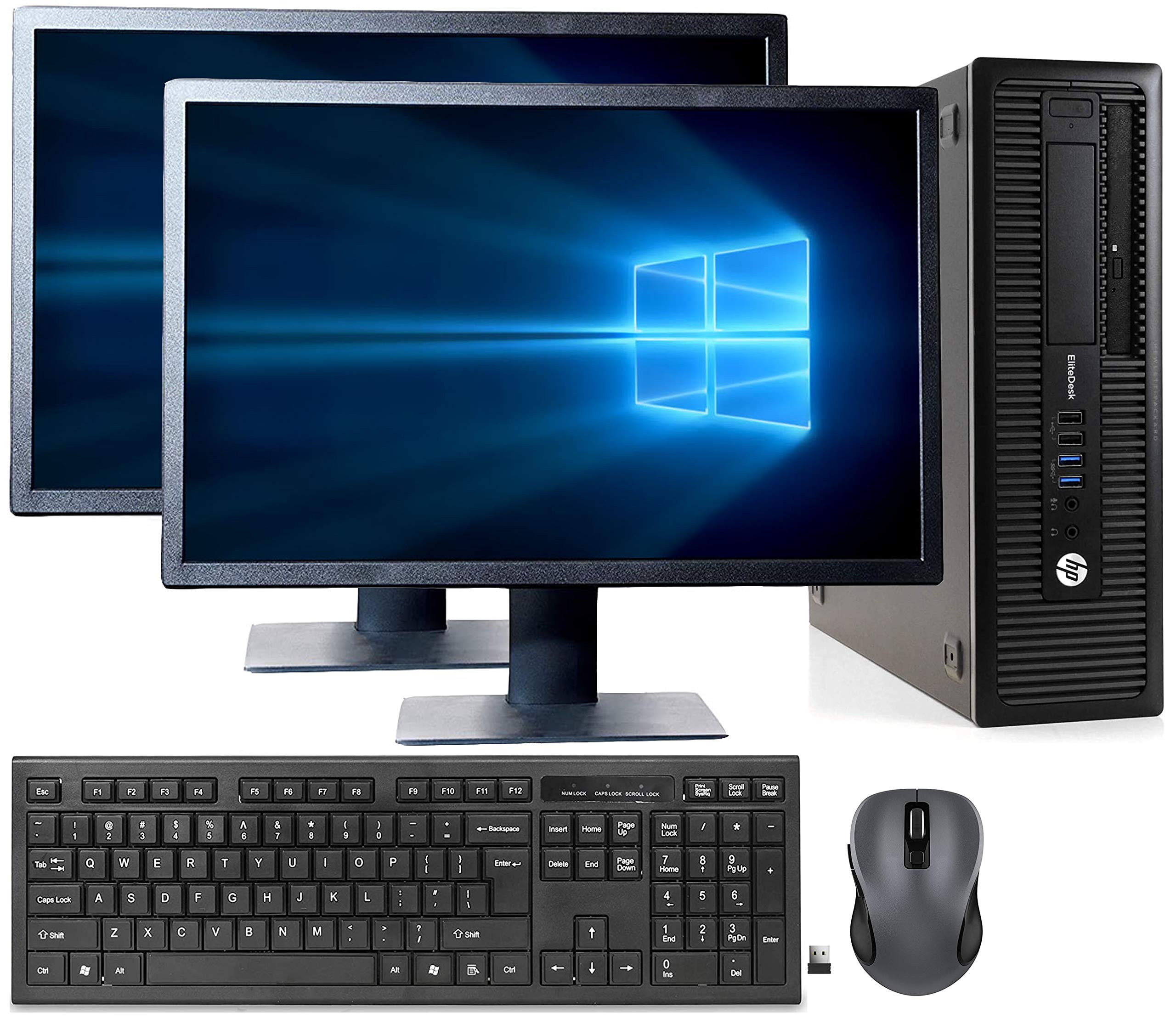Refurbished HP 800 G1 SFF Desktop PC - Intel Core i5 3.2GHz, 16GB RAM, 128GB SSD + 1TB HDD, WiFi, Bluetooth, Win 10 Pro | Includes Wireless Keyboard/Mouse & Dual 19