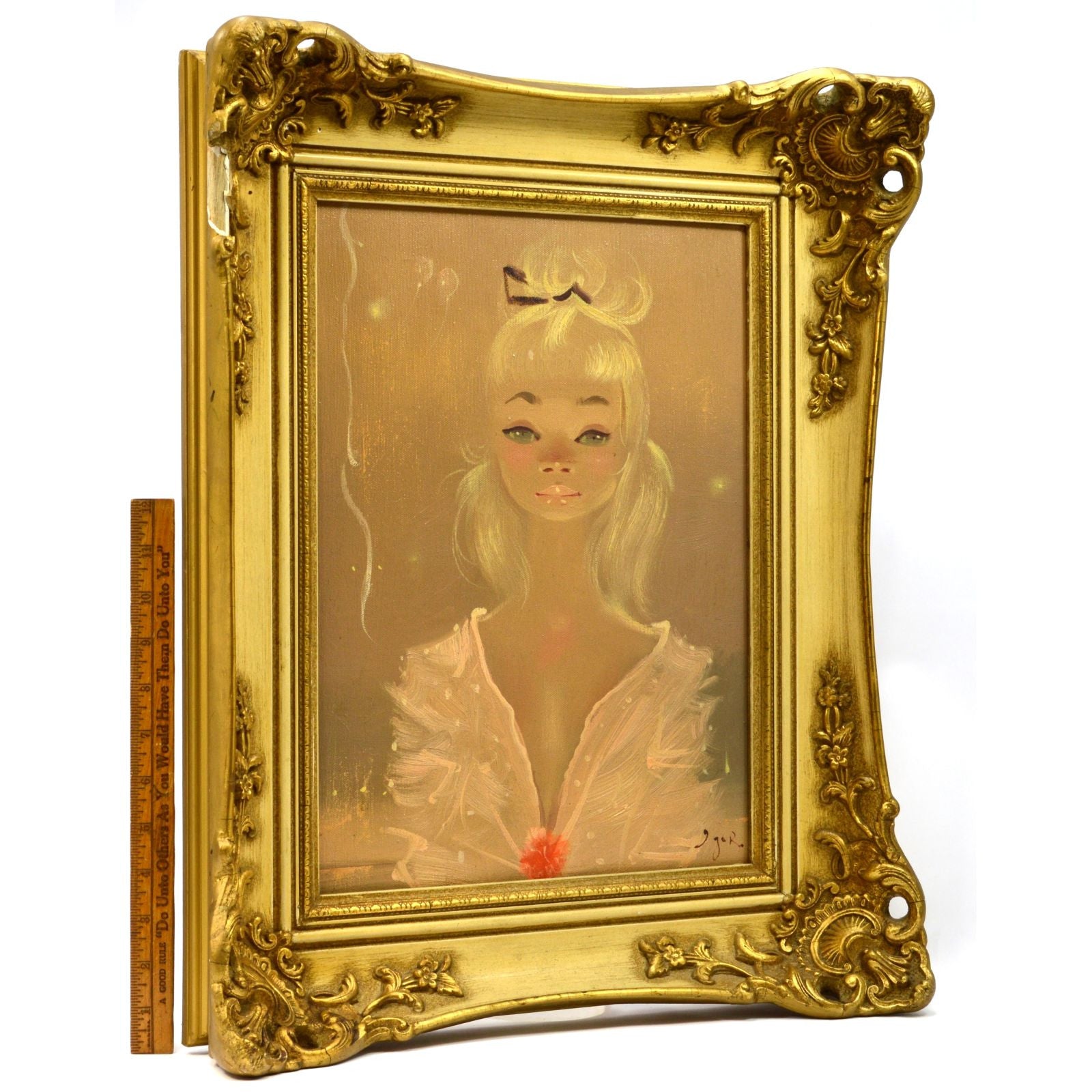 Original Igor Pantuhoff Framed Oil Painting on Canvas - Pixie Blonde with Big Eyes | Vintage Wall Art for Living Room, Bedroom & Office Decor