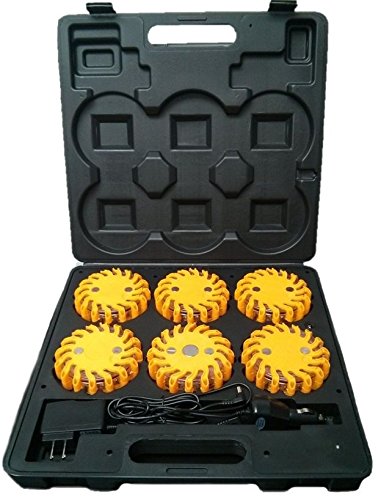 RPF16LLM6 6-Pack Rechargeable 16 LED Magnetic Emergency Flares - 9 Functions Portable Roadside Safety Lights for Cars, Trucks & Camping | Yellow Hazard Warning Beacons