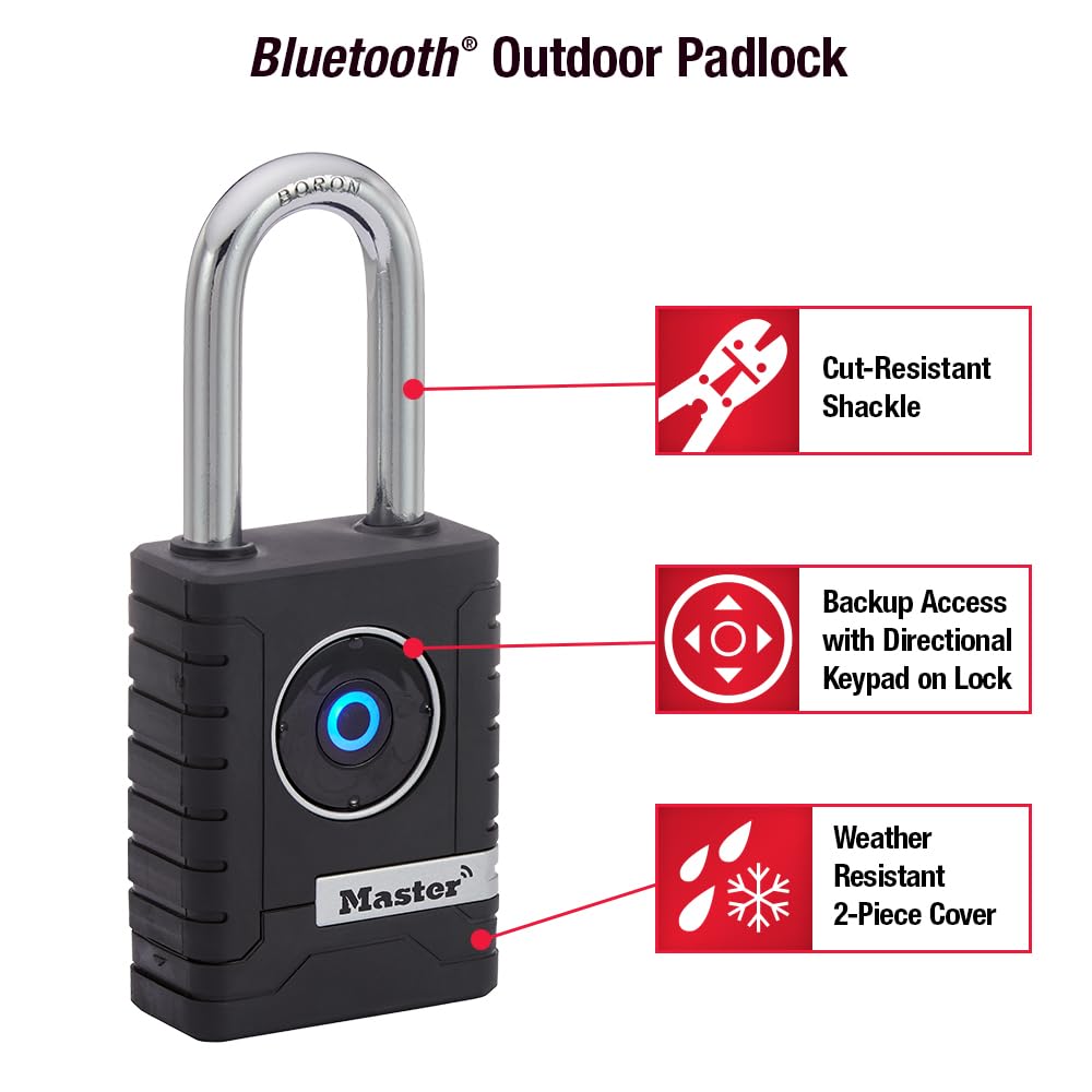 Master Lock 4401LHEC Bluetooth Smart Padlock with Keypad - 2-7/32
