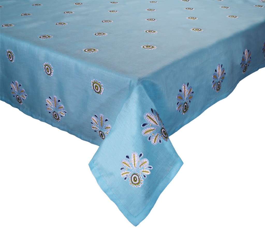 Turquoise & Green Flores Tablecloth - Elegant Cotton Table Cover for Dining, Parties & Home Decor