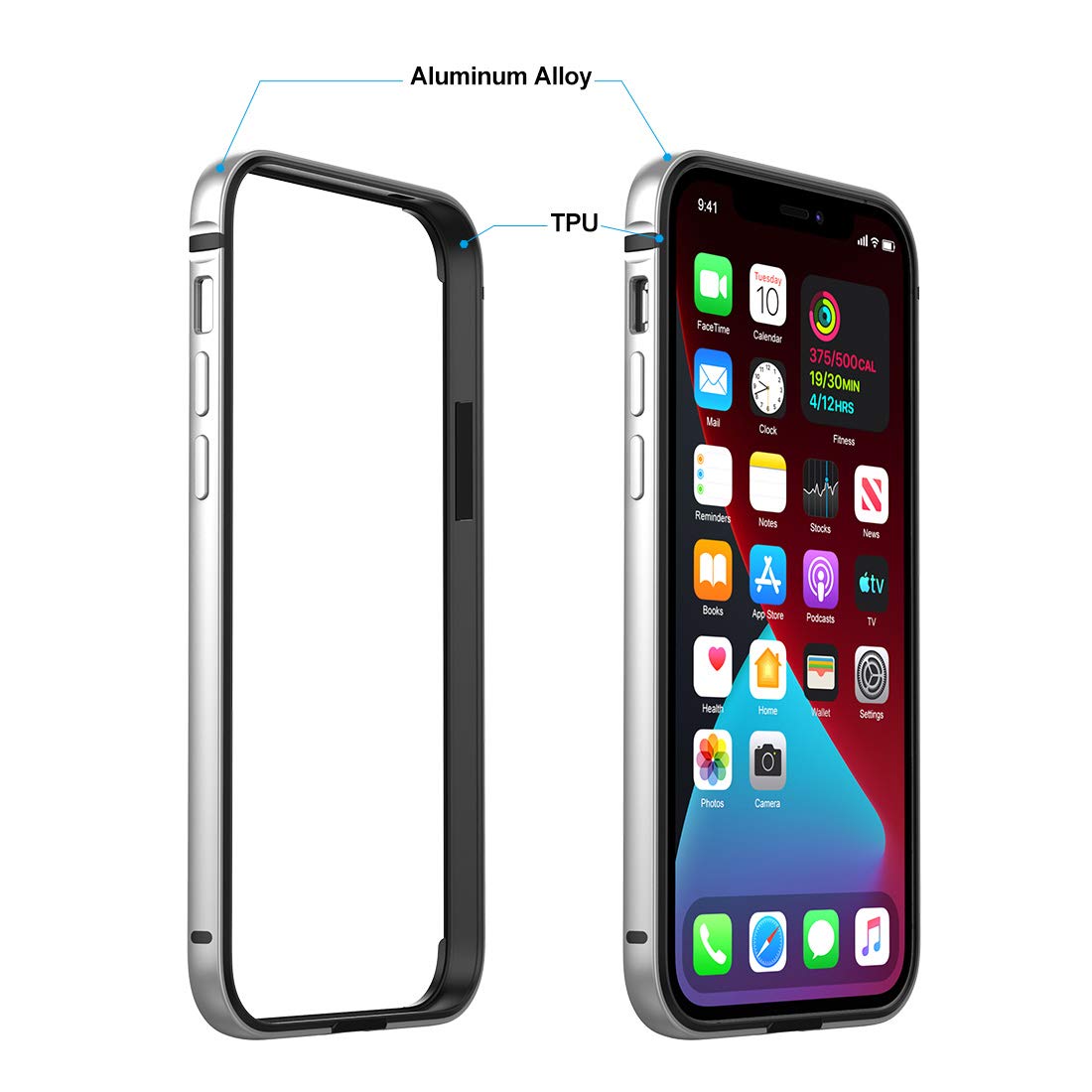 Eastcoo Ultra Slim iPhone 12 Pro Max Case - Metal Bumper with Soft TPU Inner Shell | No Signal Interference | Wireless Charging Compatible | Silver | Perfect for Everyday Protection & Stylish Look