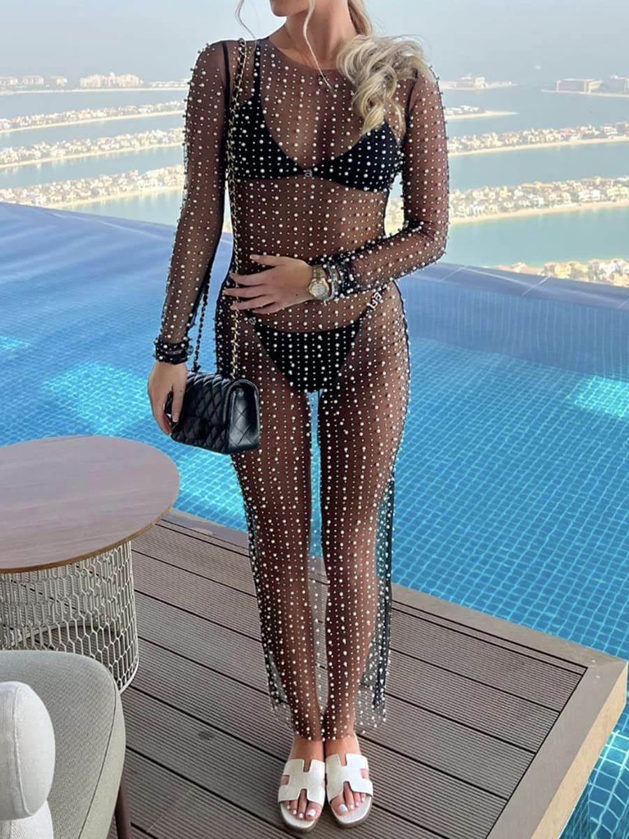 Elegant Women's Pearl Cover Up Dress - Beach Wedding Party Summer Swimwear Dress for Vacation & Poolside Relaxation