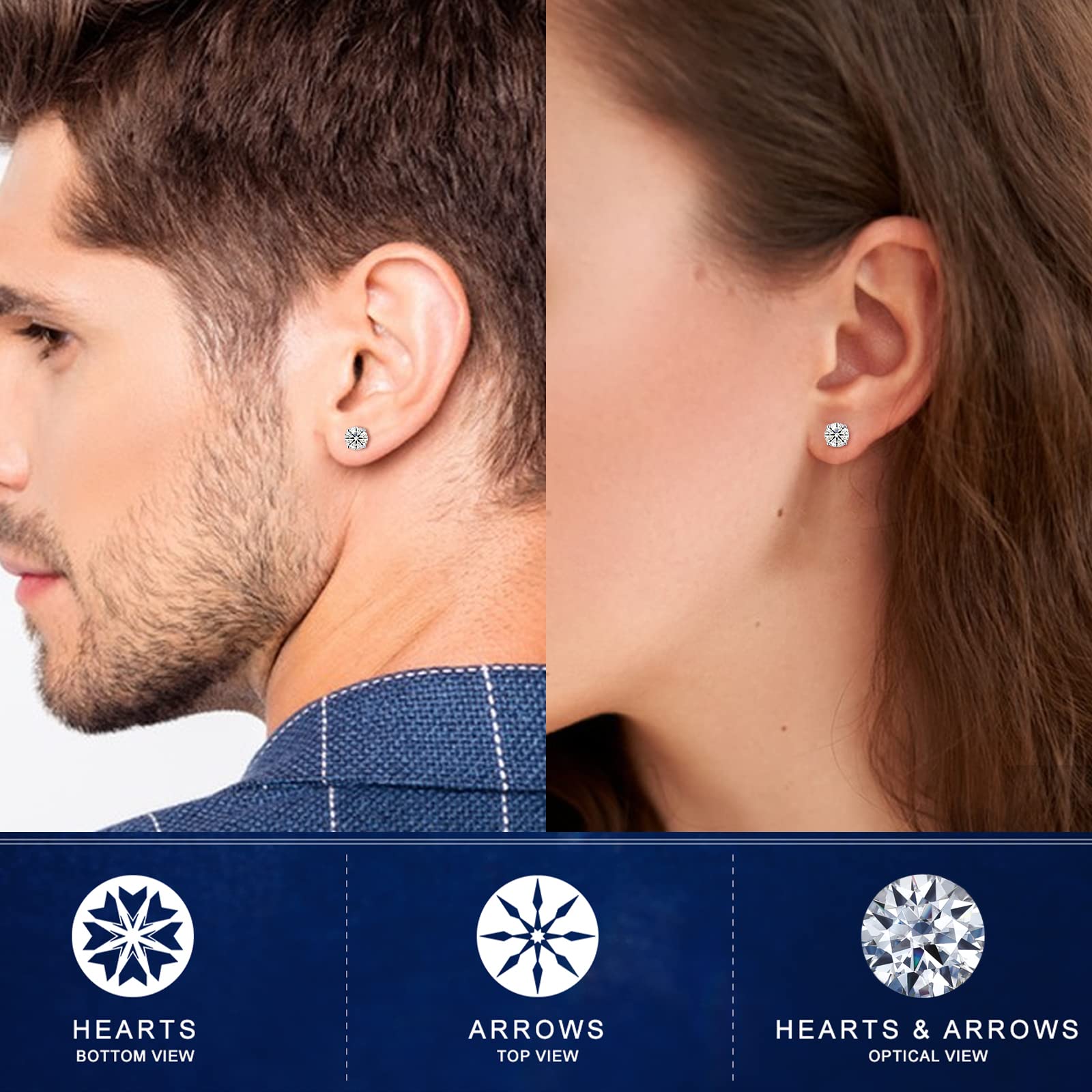 Moissanite Stud Earrings 0.2CT-8.0CT Pair | Hypoallergenic D Color VVS1 Clarity | Round Cut Lab Created Moissanite Diamond Earrings | 18K Gold Plated or 925 Sterling Silver | Anniversary Gift for Women & Men | Perfect for Weddings, Parties & Everyday Elegance