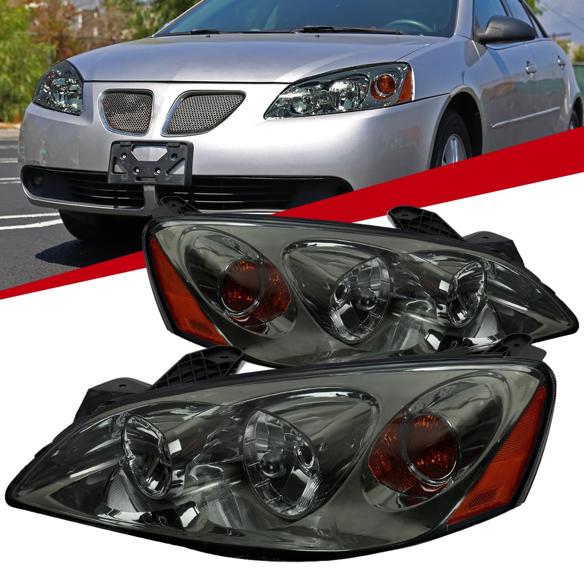 Smoke Lens Headlights for 2005-2010 Pontiac G6 - Left & Right Replacement Headlamps with Turn Signal | Perfect for Night Driving & Car Restoration Projects