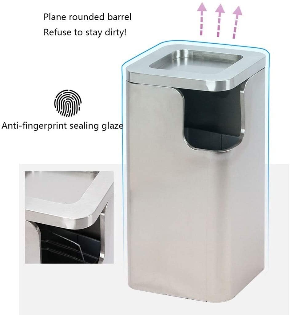 Stainless Steel Large Capacity Outdoor Trash Can with Ashtray - Durable Garbage Bin for Hotel Lobby, Shopping Mall, Park & Public Spaces - Heavy Duty Waste Bin for Commercial & Home Use