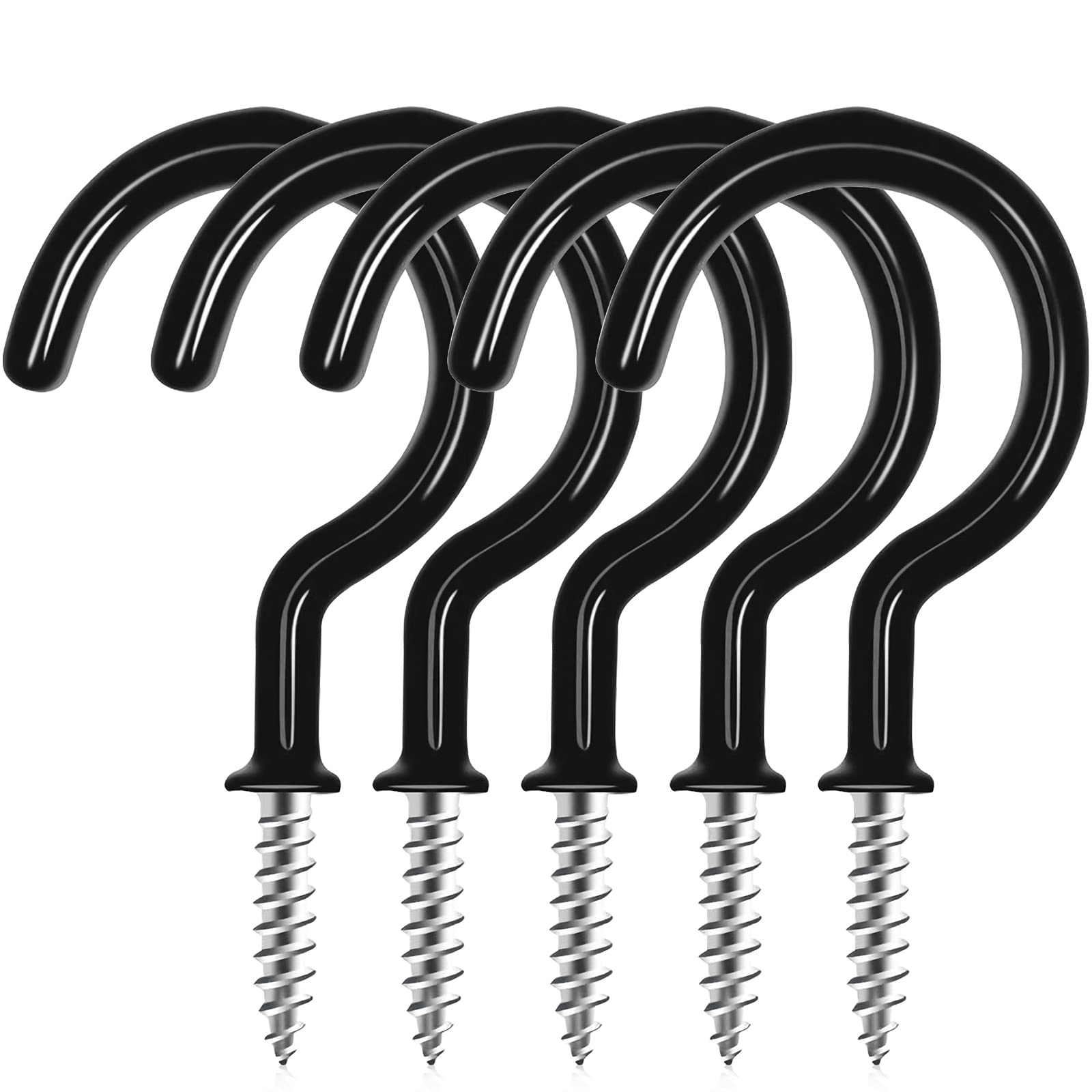 1 Inch Black Vinyl Coated Cup Screw Hooks - 100 Pack Heavy Duty Ceiling Hooks for Plants, Wind Chimes & Kitchen Storage - Indoor Outdoor Hanging Solution for Home, Garden & Garage Organization