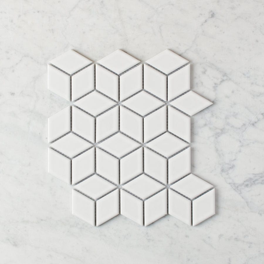 Premium Oakley Cube White Gloss Mosaic Tile - High-Quality Ceramic Wall & Floor Tiles for Bathroom, Kitchen Backsplash, and Shower Renovation