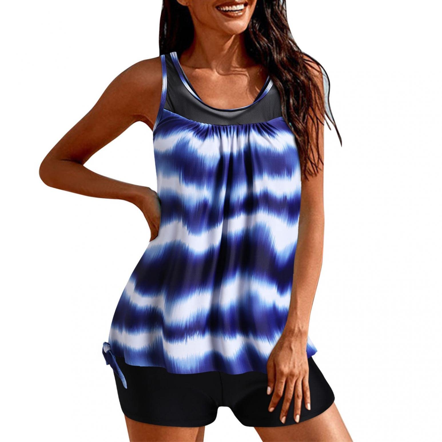 Women's Two Piece Tankini Swimsuits - Tummy Control Striped Bathing Suit with Boyshorts | Beach, Pool & Vacation Wear