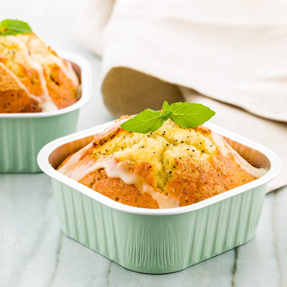 10 oz Disposable Ramekins - 100 Pack Square Creme Brulee Cups | Oven & Freezer Safe Aluminum Baking Dishes for Desserts, Pistachio Green | Perfect for Catering, Restaurants & Home Baking