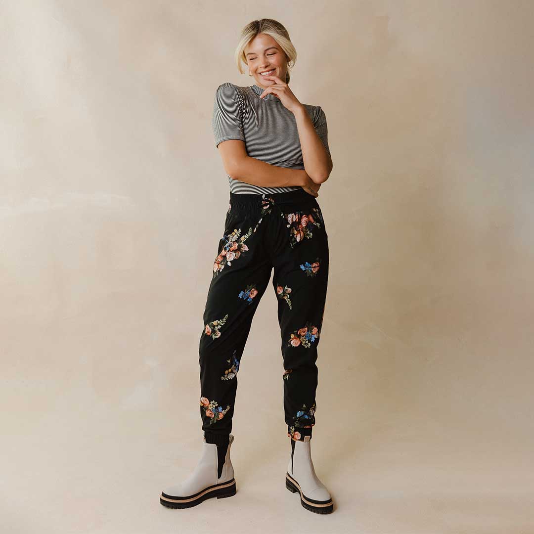 Destination Joggers for Women - Rose Black Color Comfortable Lounge Pants | Perfect for Yoga, Running, Travel & Casual Wear