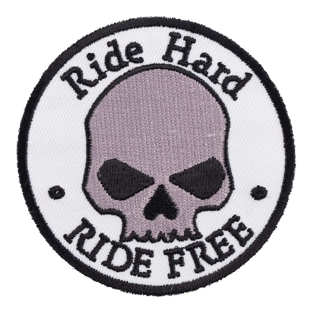 Biker Skull Patches for Jackets & Vests - Ride Hard Ride Free Embroidered Iron-On Skull Patch - Perfect for Motorcycle Clubs, Biker Gangs & DIY Denim Customization