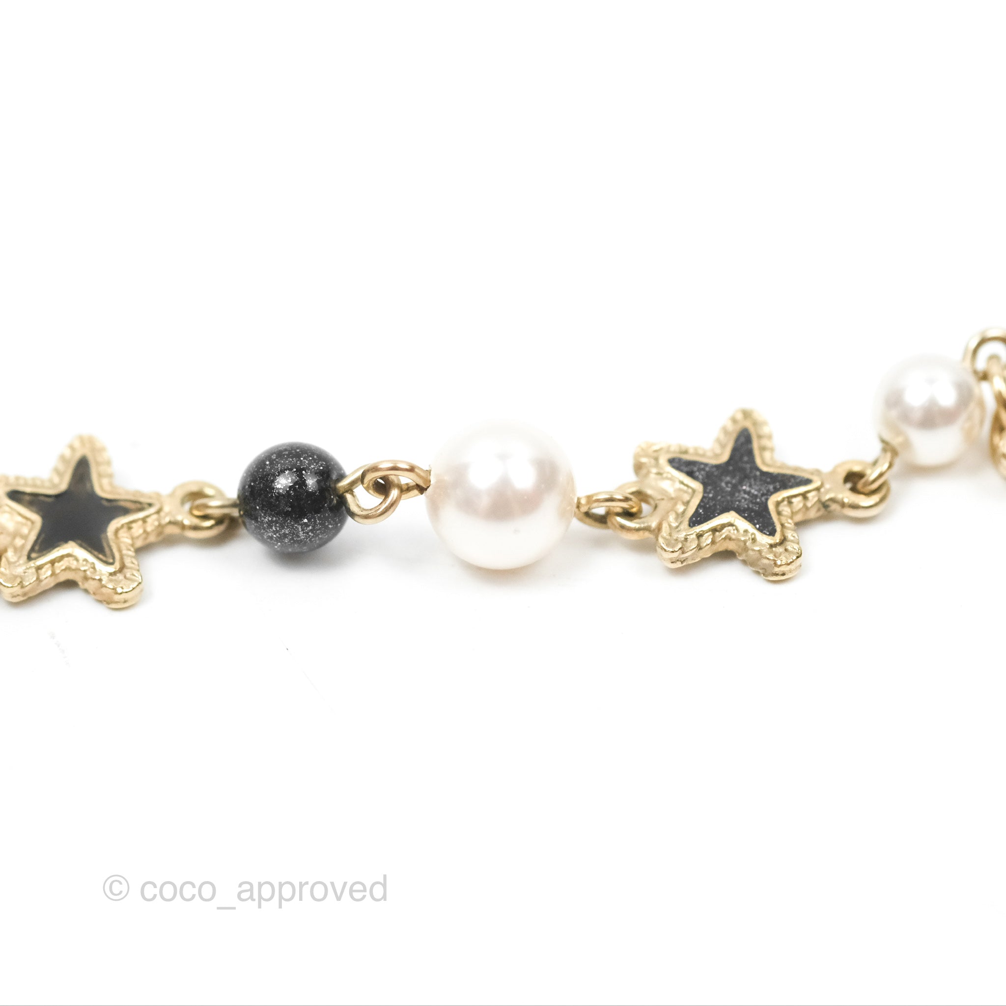 Chanel CC Pearl Star Black Pendant Bracelet in Gold Tone - Elegant 20S Fashion Jewelry for Women, Perfect for Parties, Weddings & Special Occasions