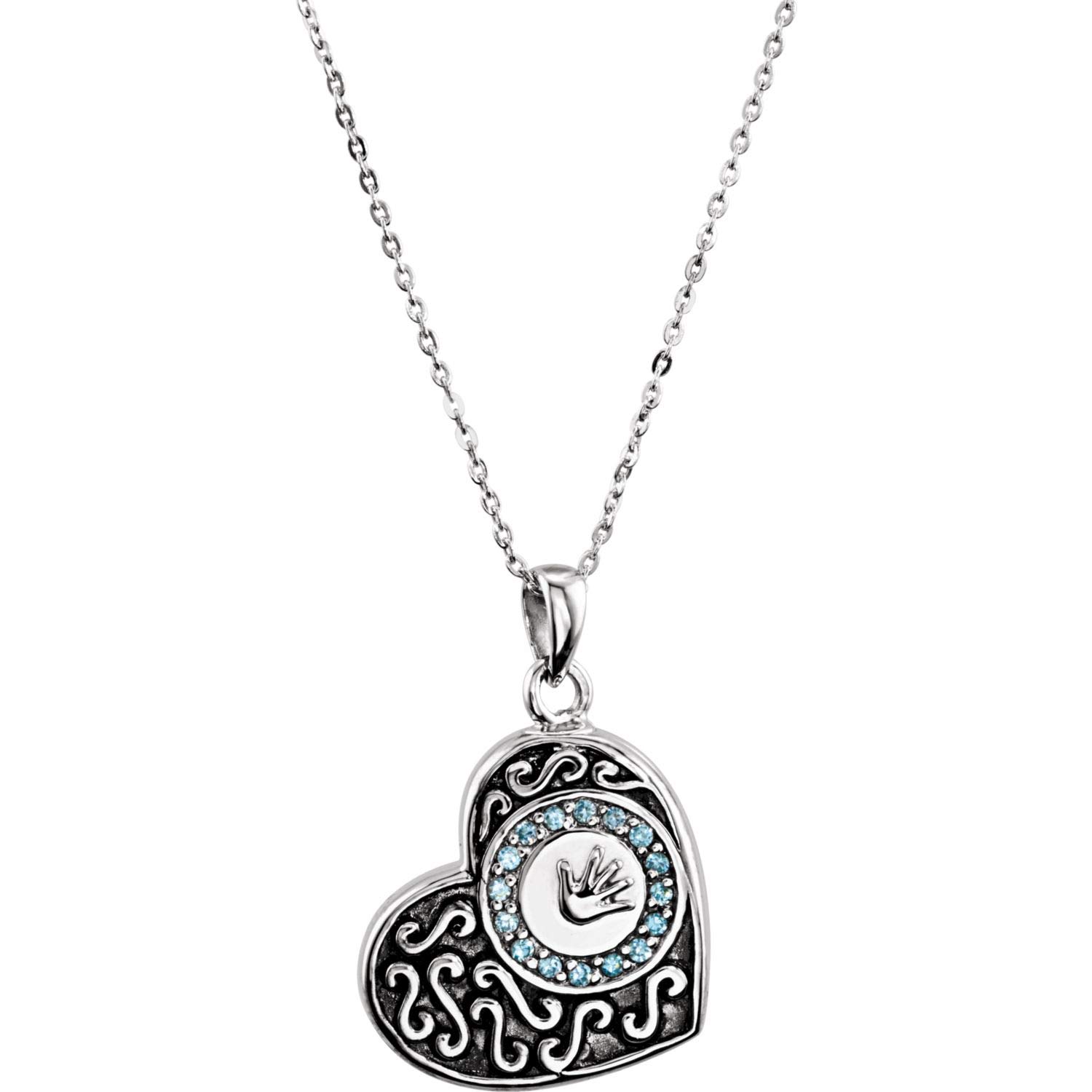 Sterling Silver 1.5mm Round Blue Cubic Zirconia Pendant Necklace 18