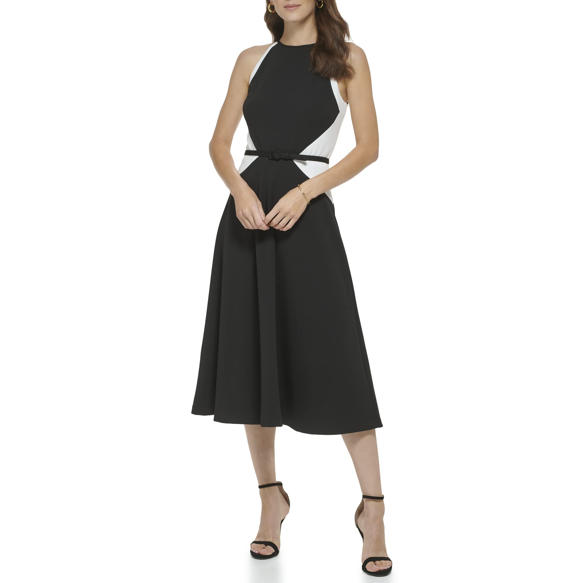 DKNY Women's Belted Midi Dress - Slim Fit Wrap Dress with Adjustable Waist Tie, Casual & Office Wear, Perfect for Work, Date Night & Special Occasions