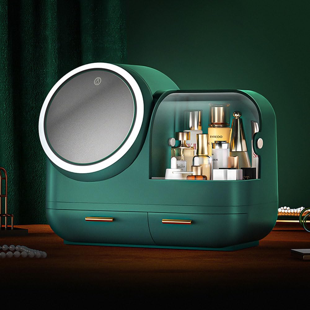 Large Capacity Cosmetic Storage Display Case with LED Mirror - Waterproof Makeup Organizer for Bathroom Counter, Dresser & Vanity | Perfect for Countertop Organization & Beauty Storage