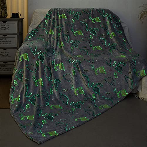 Glow in The Dark Dinosaur Throw Blanket for Kids - Soft Flannel Fleece Plush Blanket with Luminous Cute Dinosaur Pattern | Perfect for Birthday Gifts, Bedtime, Movie Nights & Cozy Comfort