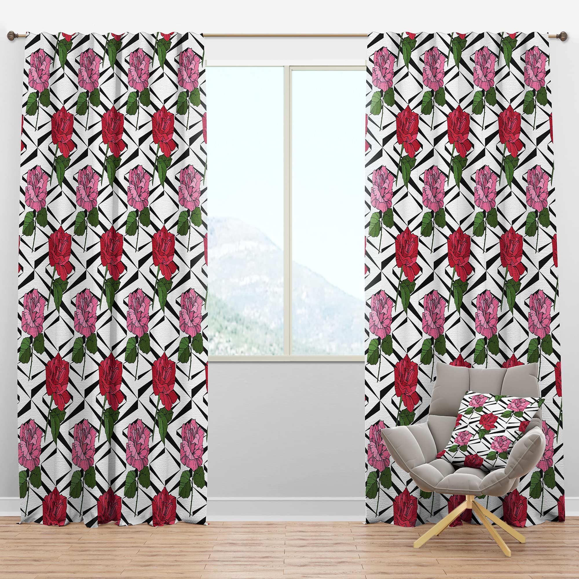 Retro Pink and Red Roses Blackout Curtains - Thermal Insulated Bedroom & Living Room Drapes - Single Panel 52x108 Inch - Perfect for Light Control & Energy Saving