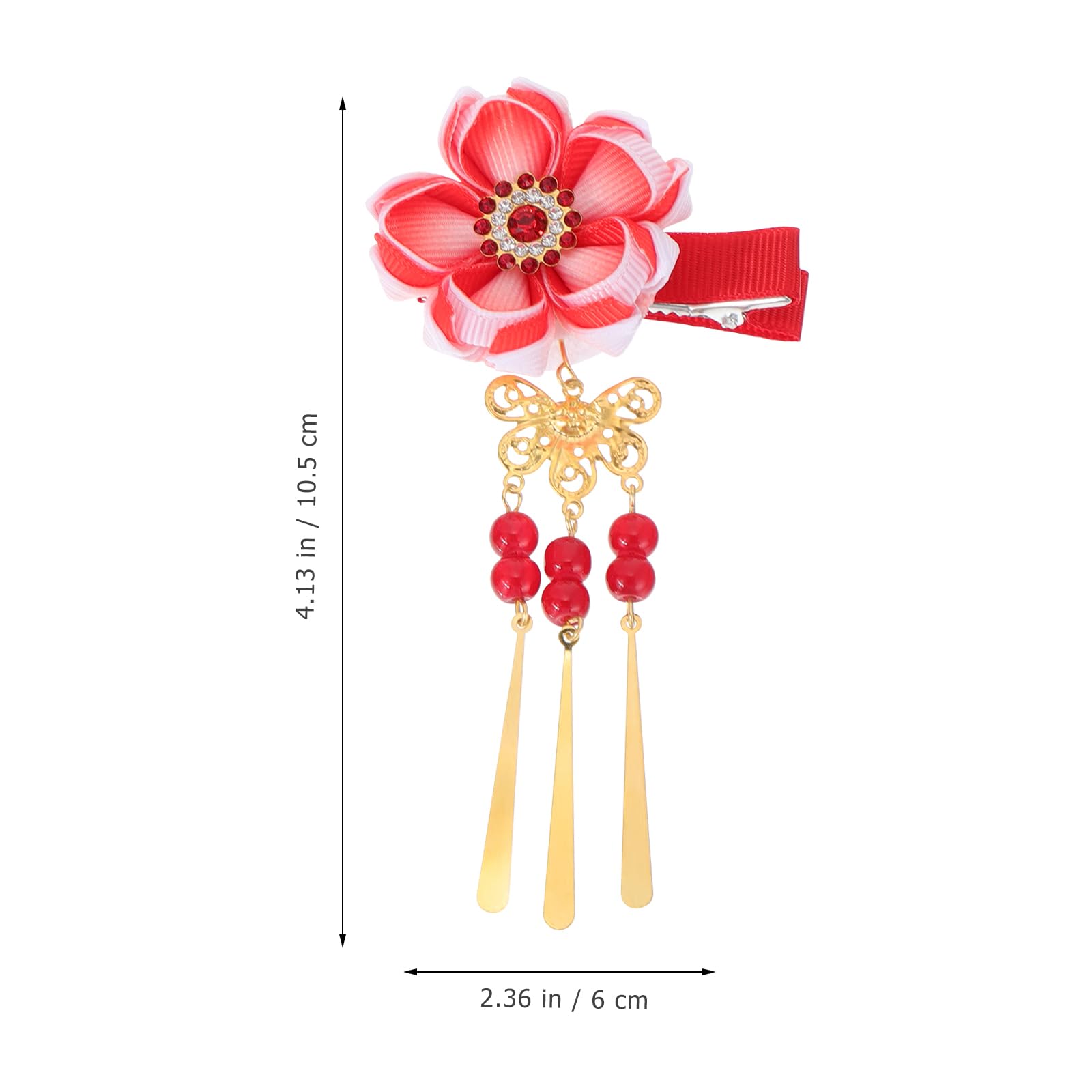 Minkissy Japanese Style Hair Clips - 1 Pair Tassel Flower Hairpins for Women & Girls, Traditional Kimono Hair Accessories, Hanfu Hair Clamps, Bridal Hair Barrettes (Red) - Perfect for Weddings, Cosplay, Tea Ceremonies & Cultural Events