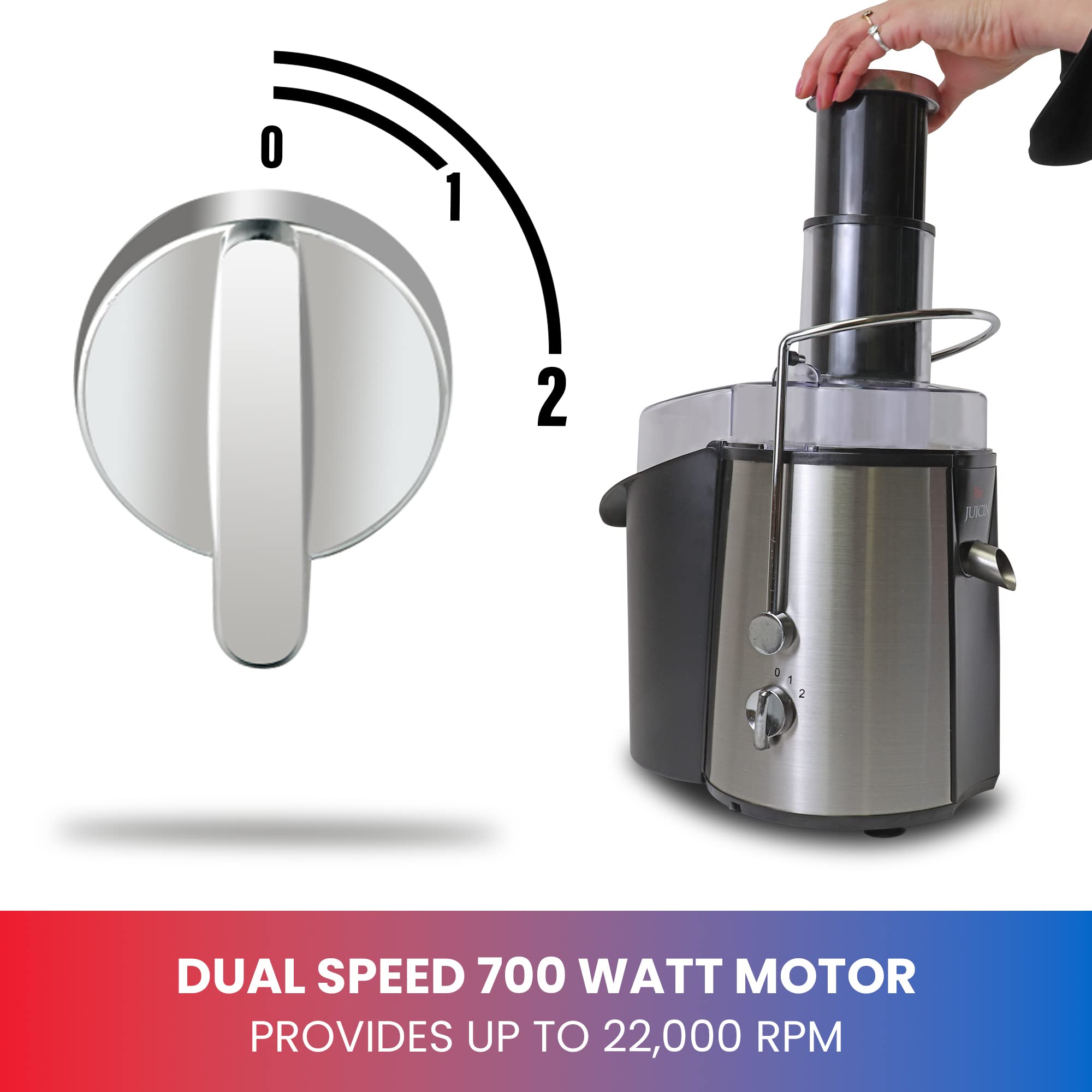 Total Chef Juicer - 2-Speed Wide Mouth Centrifugal Juice Extractor for Fruits & Vegetables | Wheatgrass, Orange, Pomegranate Juicer | Easy-Clean Jug | Perfect for Healthy Drinks, Detox, & Breakfast Smoothies