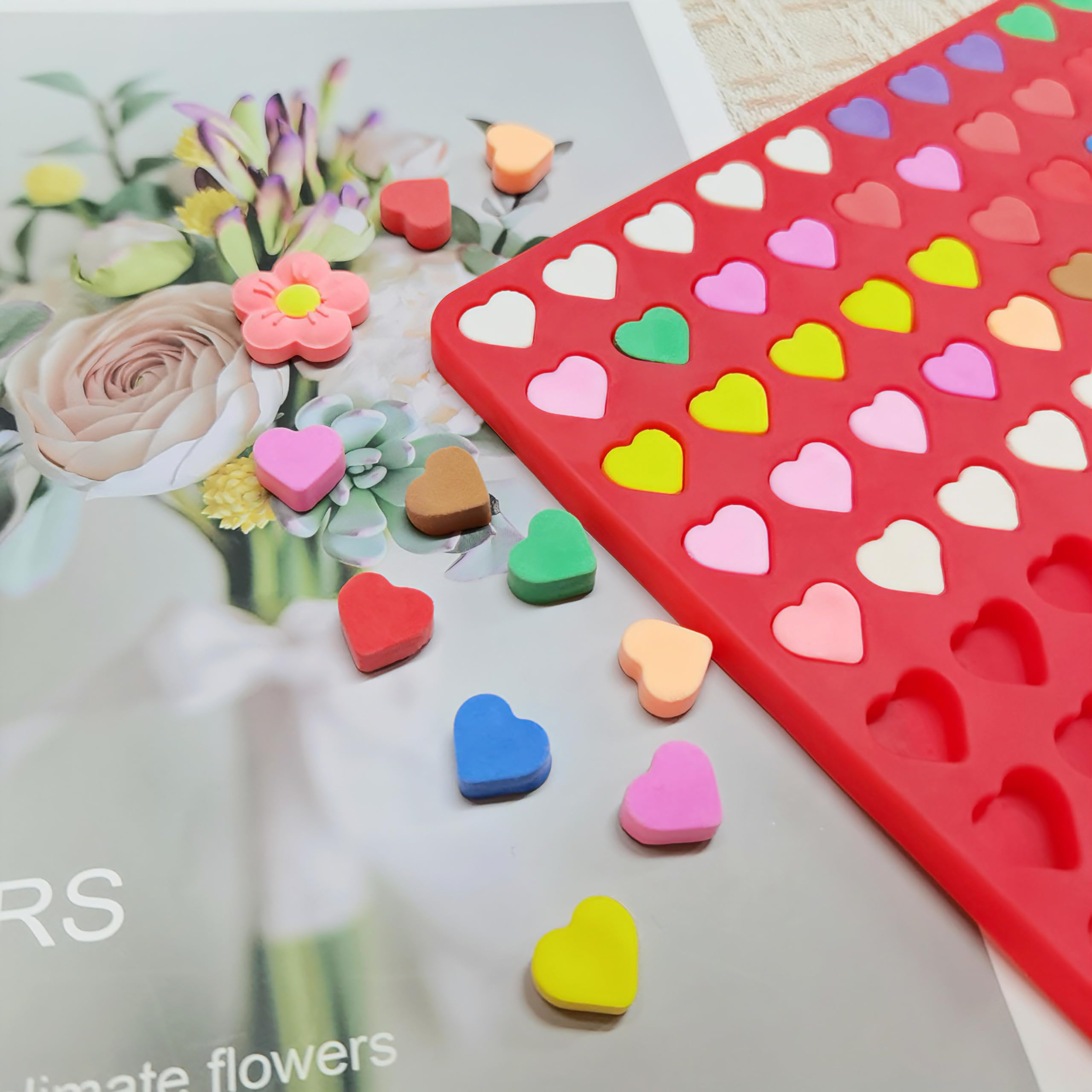 Mini Heart Silicone Molds for Chocolate, Candy, Cream Cheese - Small Heart Shaped Baking Molds with Scraper - Perfect for Valentine's Day, Wedding Favors, and DIY Dessert Decorations
