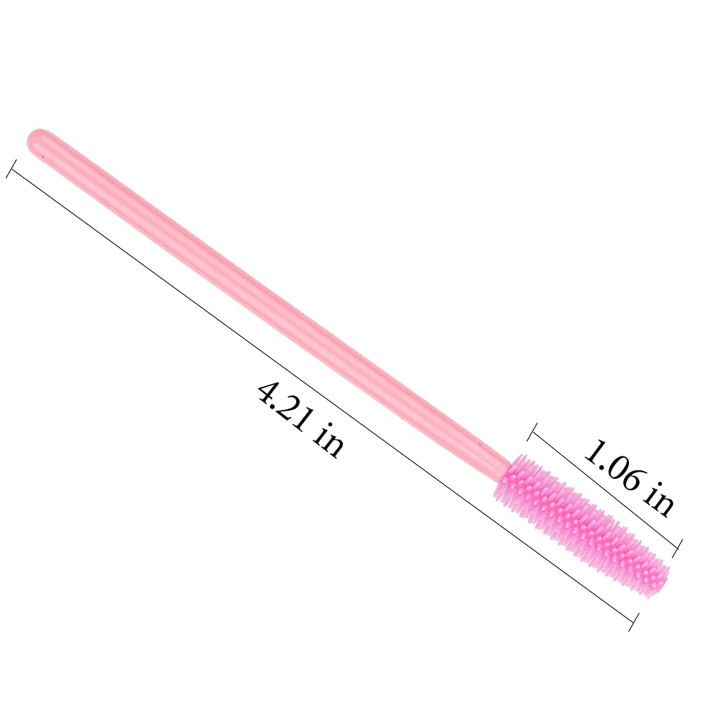 100 Pcs Disposable Silicone Mascara Wands - Pink Handle Eyelash Extension Brushes, Lash Applicators & Makeup Tools Kit for Professional Salon & Home Use