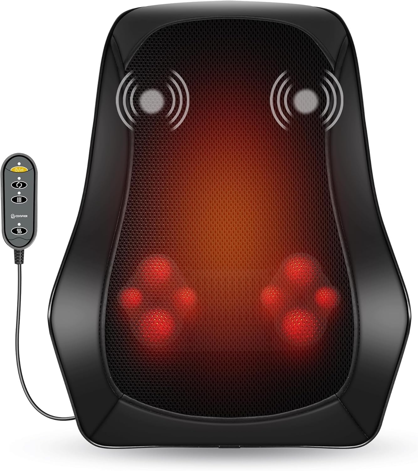 COMFIER Shiatsu Neck and Back Massager with Heat - 3D Kneading Massage Pillow for Back Pain Relief, Soothing Heating Pad for Men & Women - Perfect for Home, Office, and Car Use