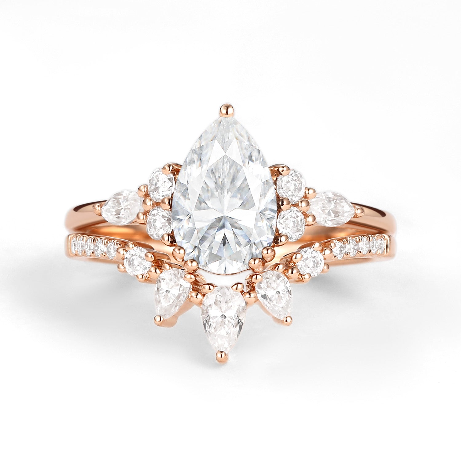 1.5ct Pear Shaped Moissanite Engagement Ring Set in 14K Gold - Wedding Band & Solitaire Ring Pair for Bridal Jewelry & Anniversary Gifts