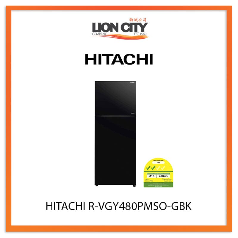 Hitachi 390L 2 Door Refrigerator R-VGY480PMSO GBK - Energy Efficient Stainless Steel Fridge for Home & RV Use | Stylish Deluxe Kitchen Appliance for Modern Living Spaces