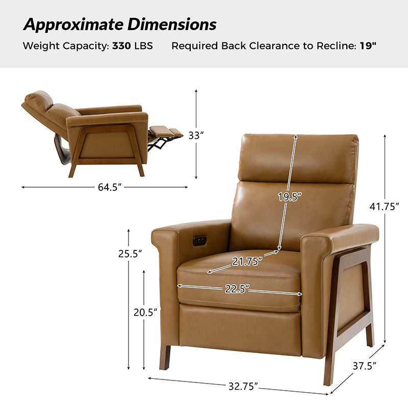 Premium Genuine Leather Power Recliner with Solid Wood Frame - Electric Massage Chair for Living Room, Home Theater & Office - Comfortable Modern Reclining Sofa with USB Charger