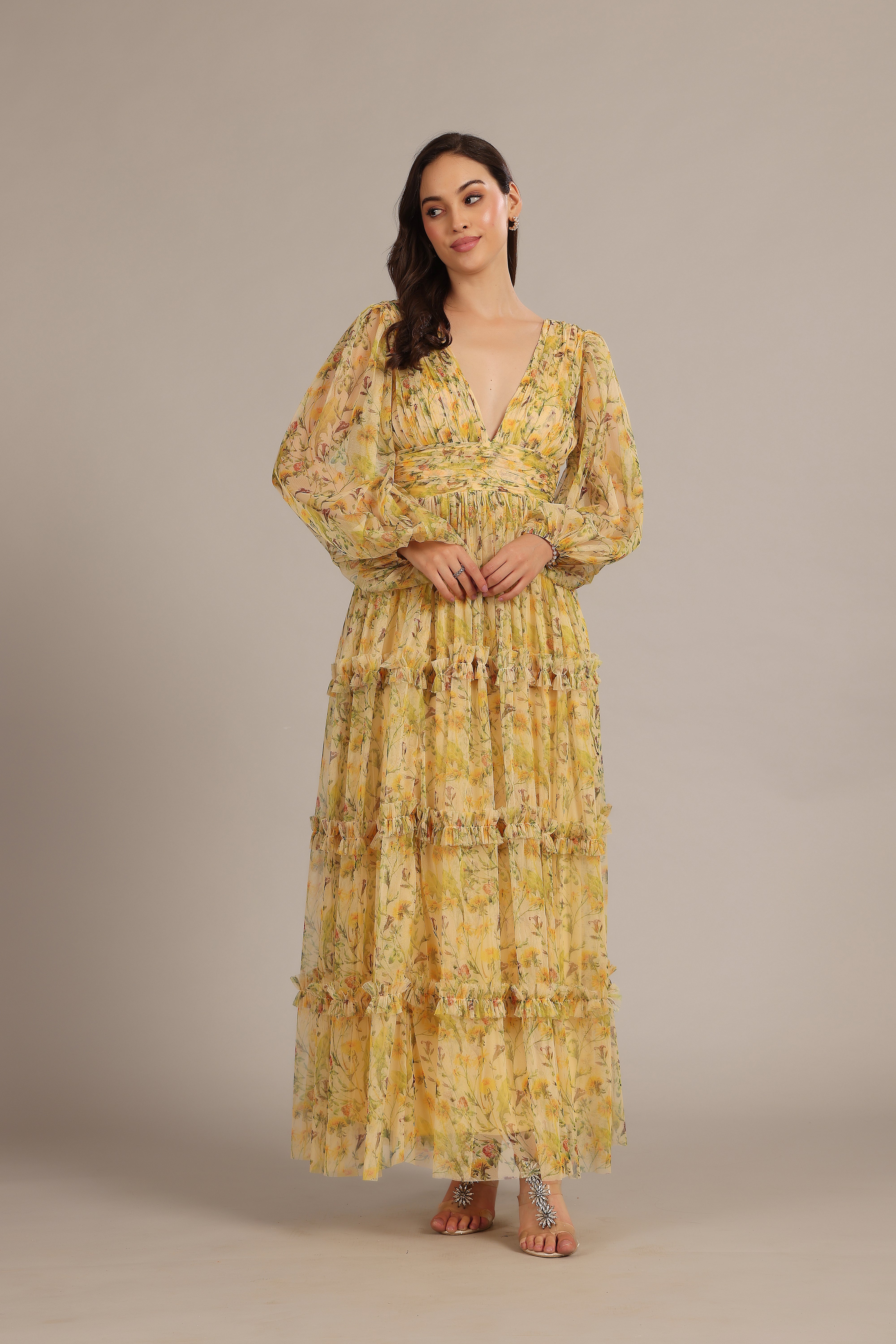 Lydia Maxi Dress - Floral Print Yellow Summer Dress for Women | Beach Wedding, Vacation & Casual Outfit