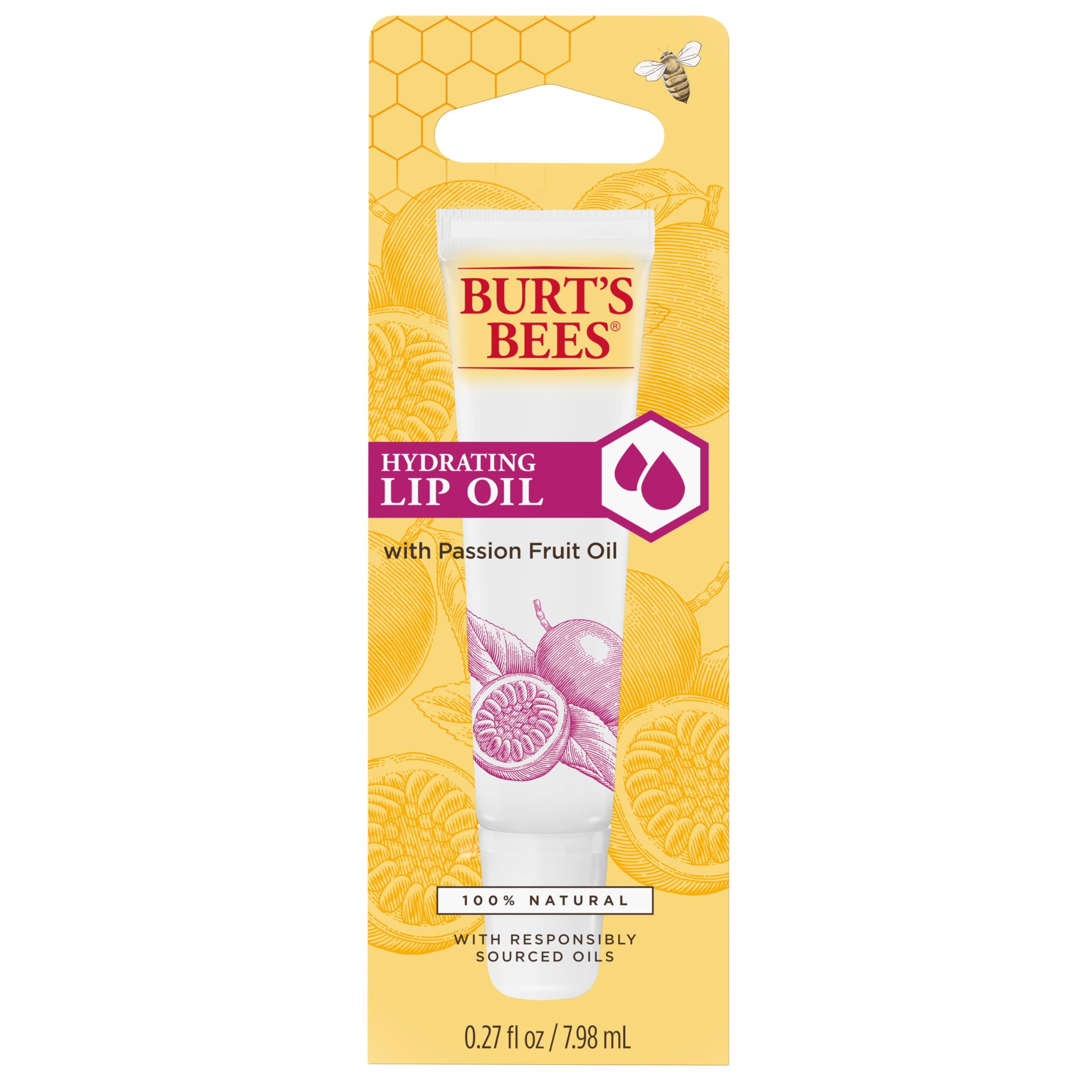 Burt's Bees Hydrating Lip Oil with Passion Fruit Oil - Moisturizing & Nourishing Lip Treatment for Dry Lips - Perfect for Daily Use, Makeup Prep & Nighttime Lip Care