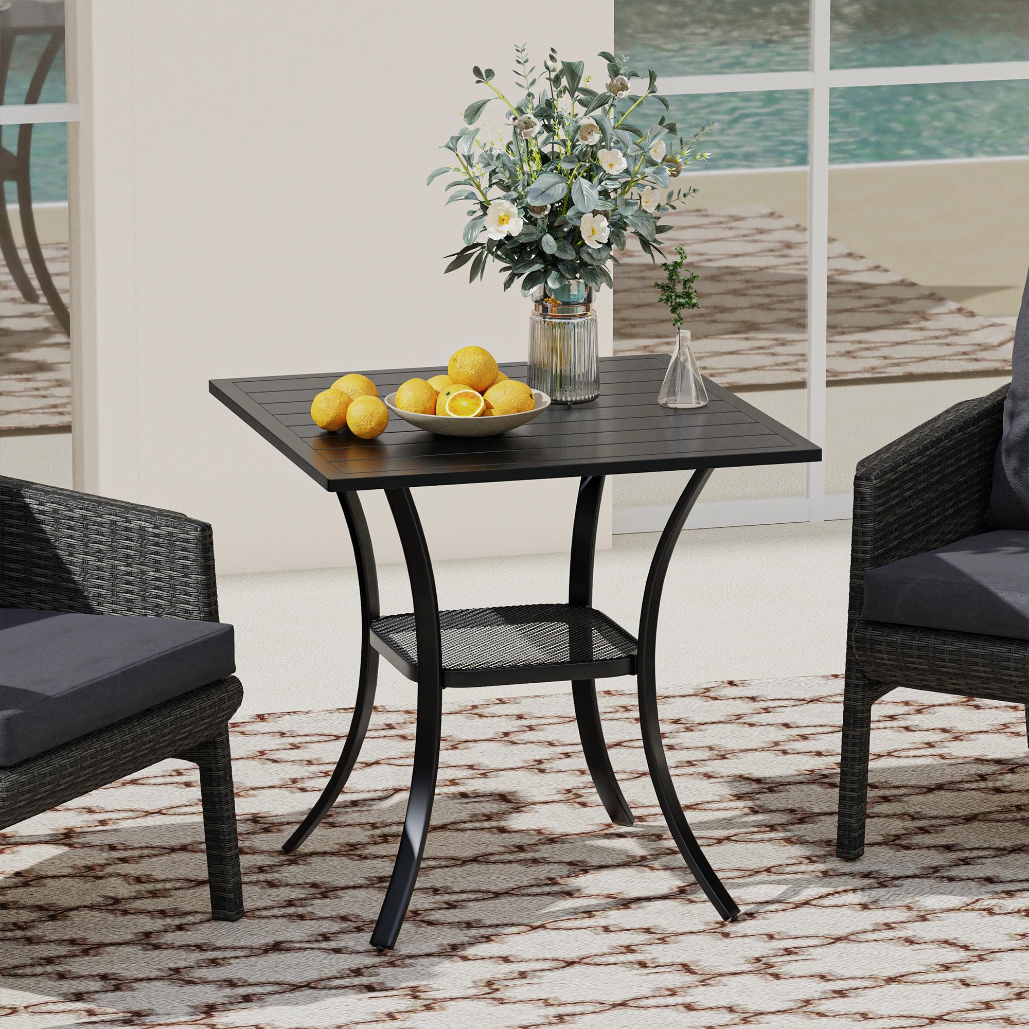 VICLLAX 48 Inch Outdoor Patio Dining Table - Square Metal Table with Storage Shelf for Backyard, Garden, Poolside & BBQ Parties