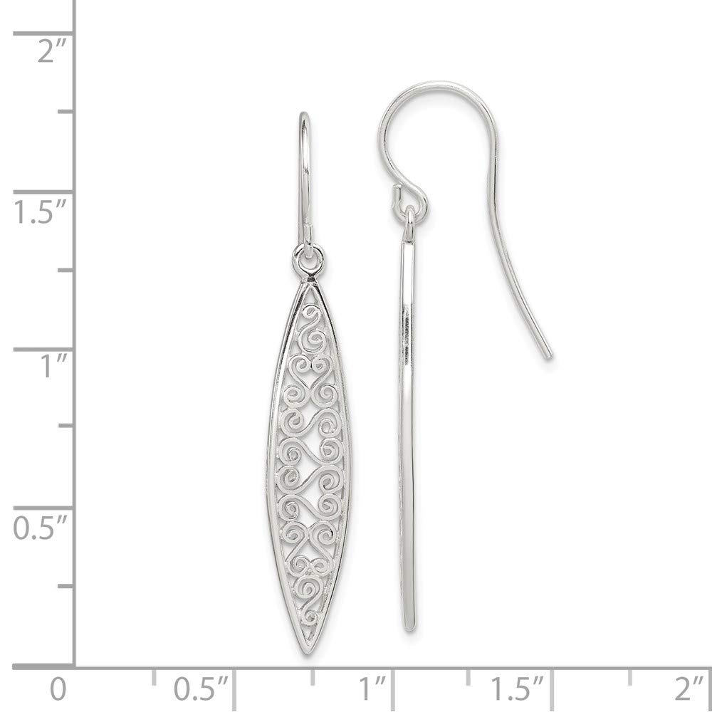 Sterling Silver Polished Filigree Shepherd Hook Earrings for Women - Elegant Vintage Dangle Earrings for Party, Wedding & Everyday Wear
