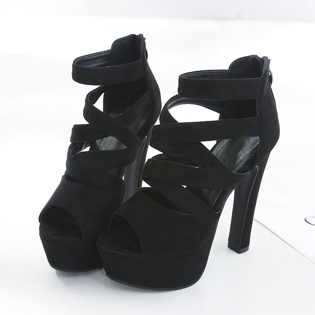Women's Peep Toe Strappy High Heel Sandals with Platform Block Heel - Sexy Summer Dress Shoes for Weddings, Parties & Date Nights