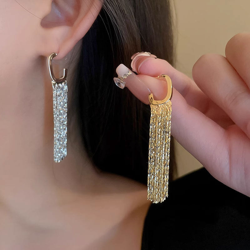 Gold Silver C Hoop Tassel Waterdrop Earrings for Women | Elegant Boho Dangle Earrings for Party, Wedding & Everyday Wear | A8057