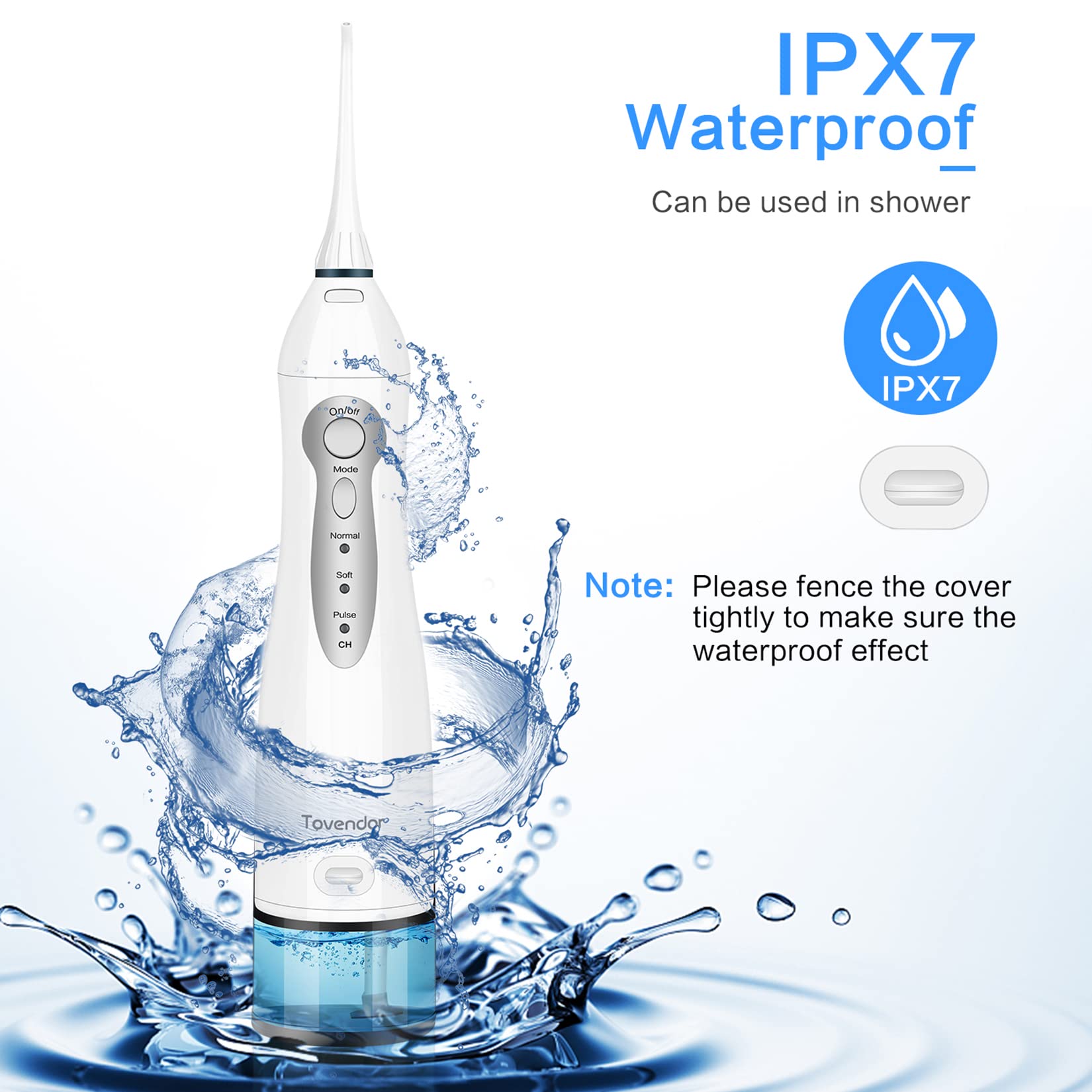 TOVENDOR Cordless Rechargeable Water Flosser - 300ML IPX7 Waterproof Dental Oral Irrigator with 5 Nozzle Tips for Braces, Teeth & Gum Care - Portable Teeth Cleaner for Travel, Home & Office Use - Perfect for Daily Oral Hygiene & Fresh Breath Maintenance