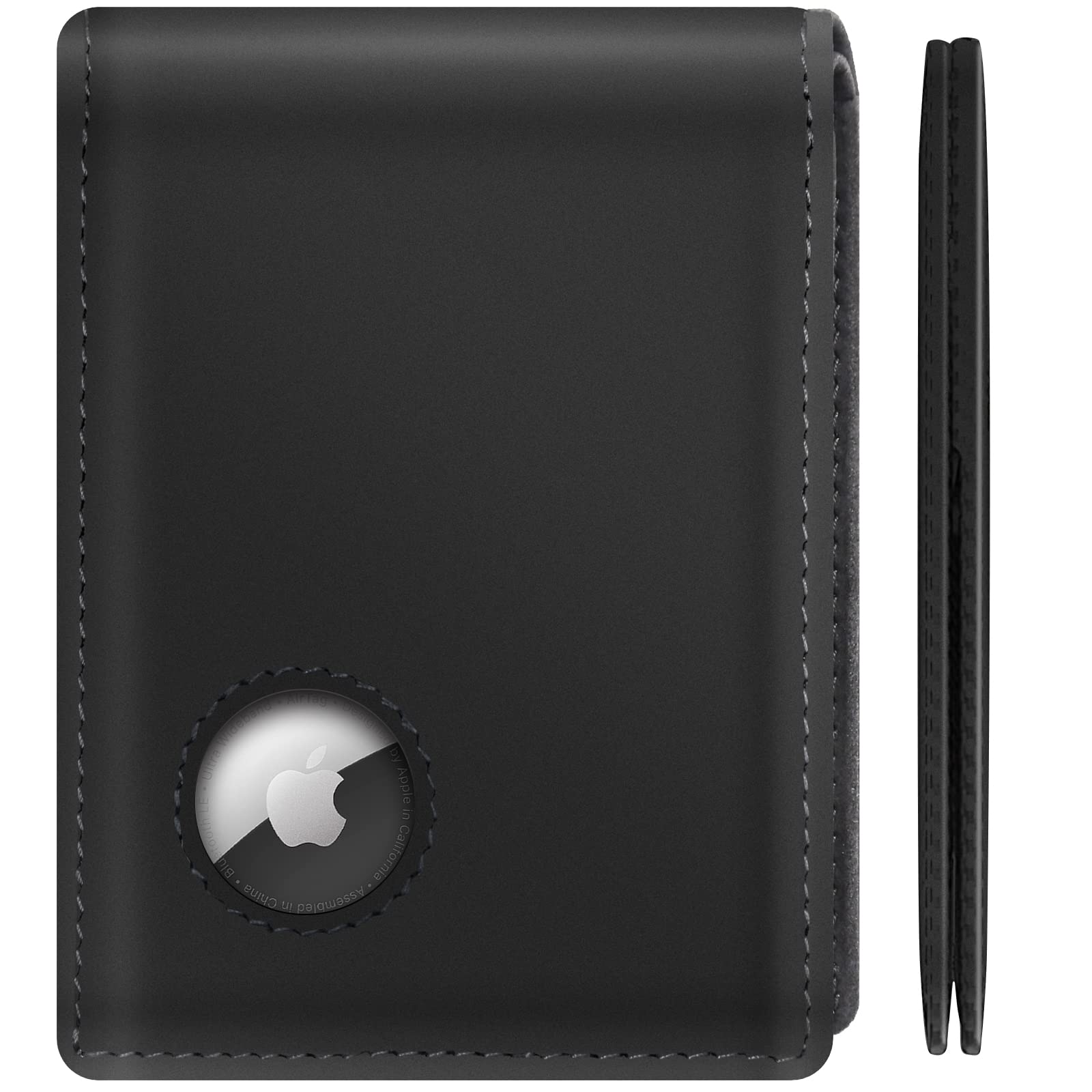 Premium Genuine Leather AirTag Wallet for Men - Ultra Slim Minimalist RFID Blocking Card Holder with 11+ Card Capacity (AirTag Not Included) - Perfect for Travel, Business & Everyday Carry (Black)