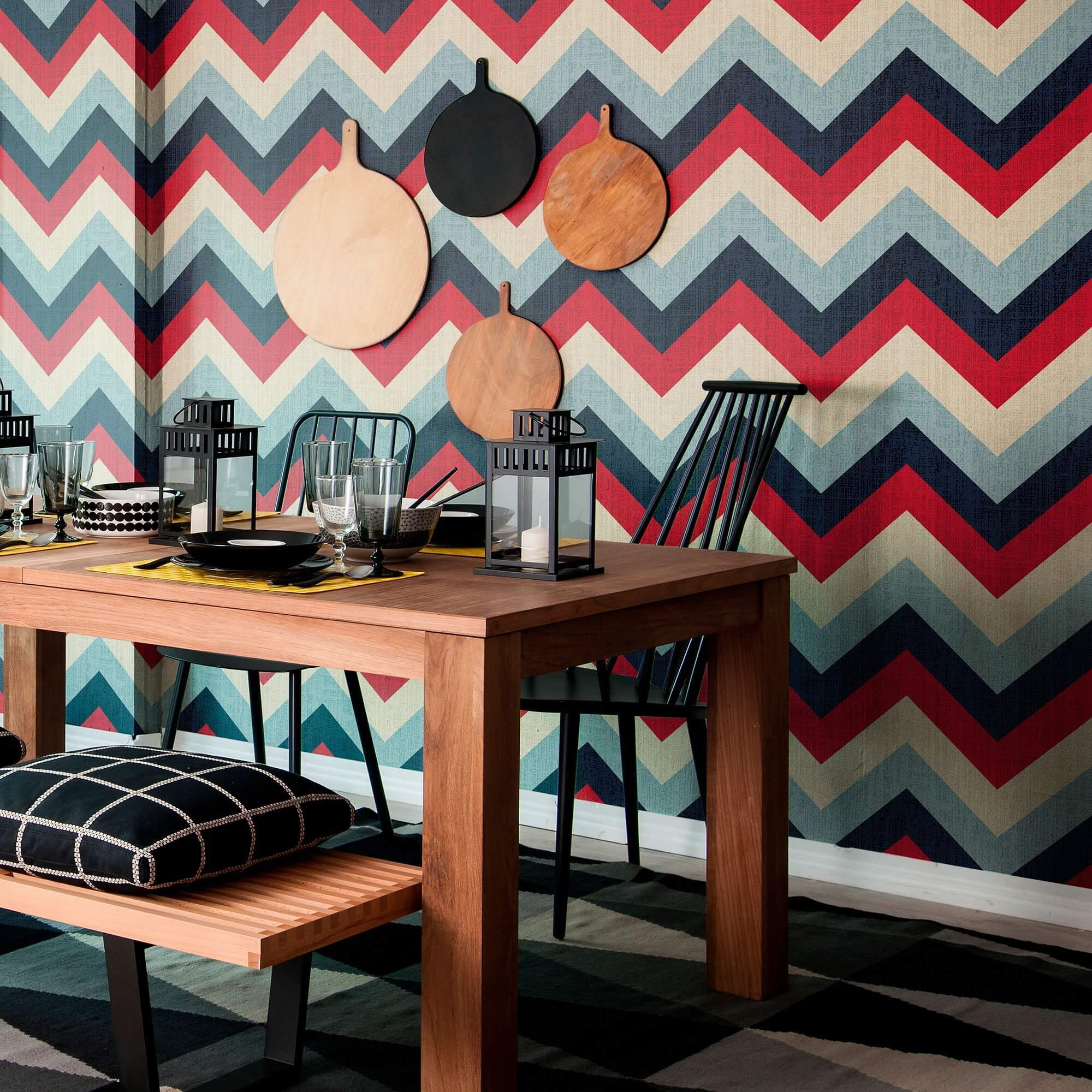 Red and Blue Chevron Geometric Peel and Stick Removable Wallpaper - Self-Adhesive Decorative Wall Covering for Bedroom, Living Room, Nursery & Office - Easy to Apply and Remove Without Damage
