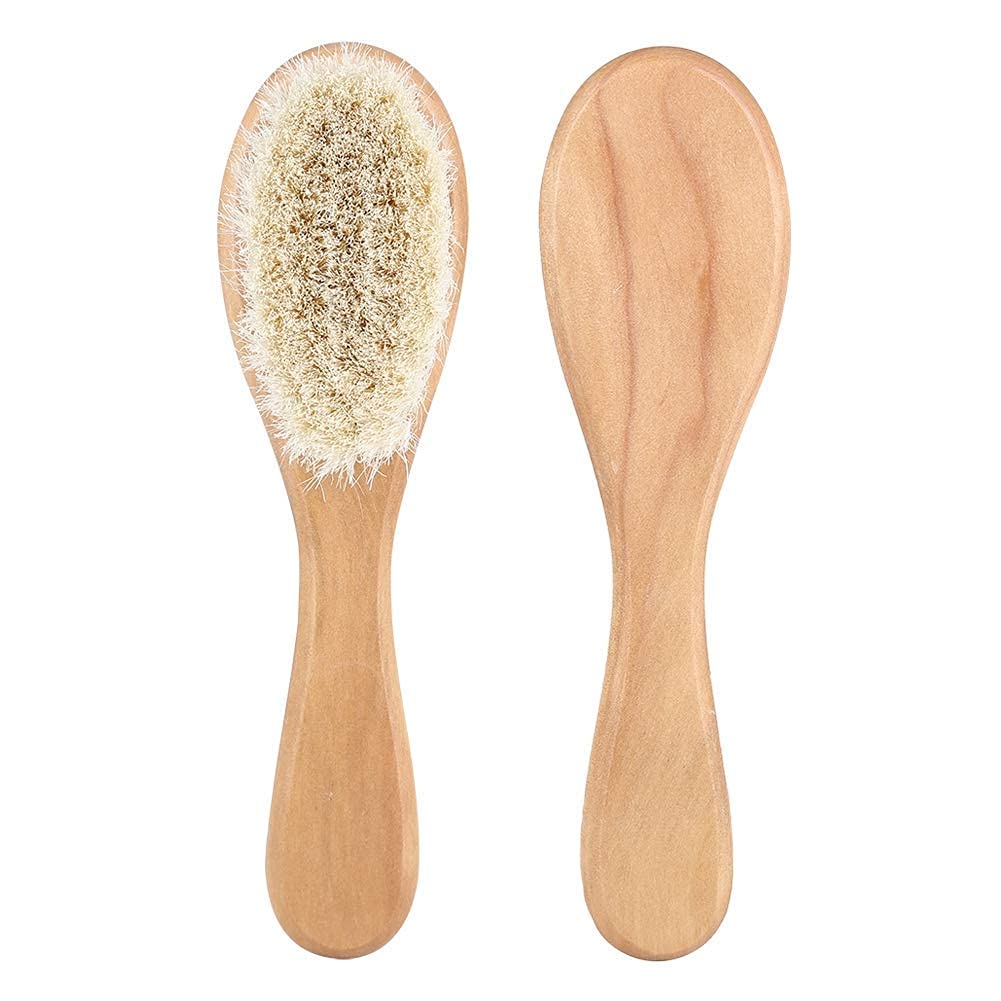 Soft Goat Bristle Baby Hair Brush with Natural Wooden Handle - Gentle Infant Scalp Massage & Grooming Comb for Newborns & Toddlers - Perfect for Daily Hair Care & Relaxing Bedtime Routine