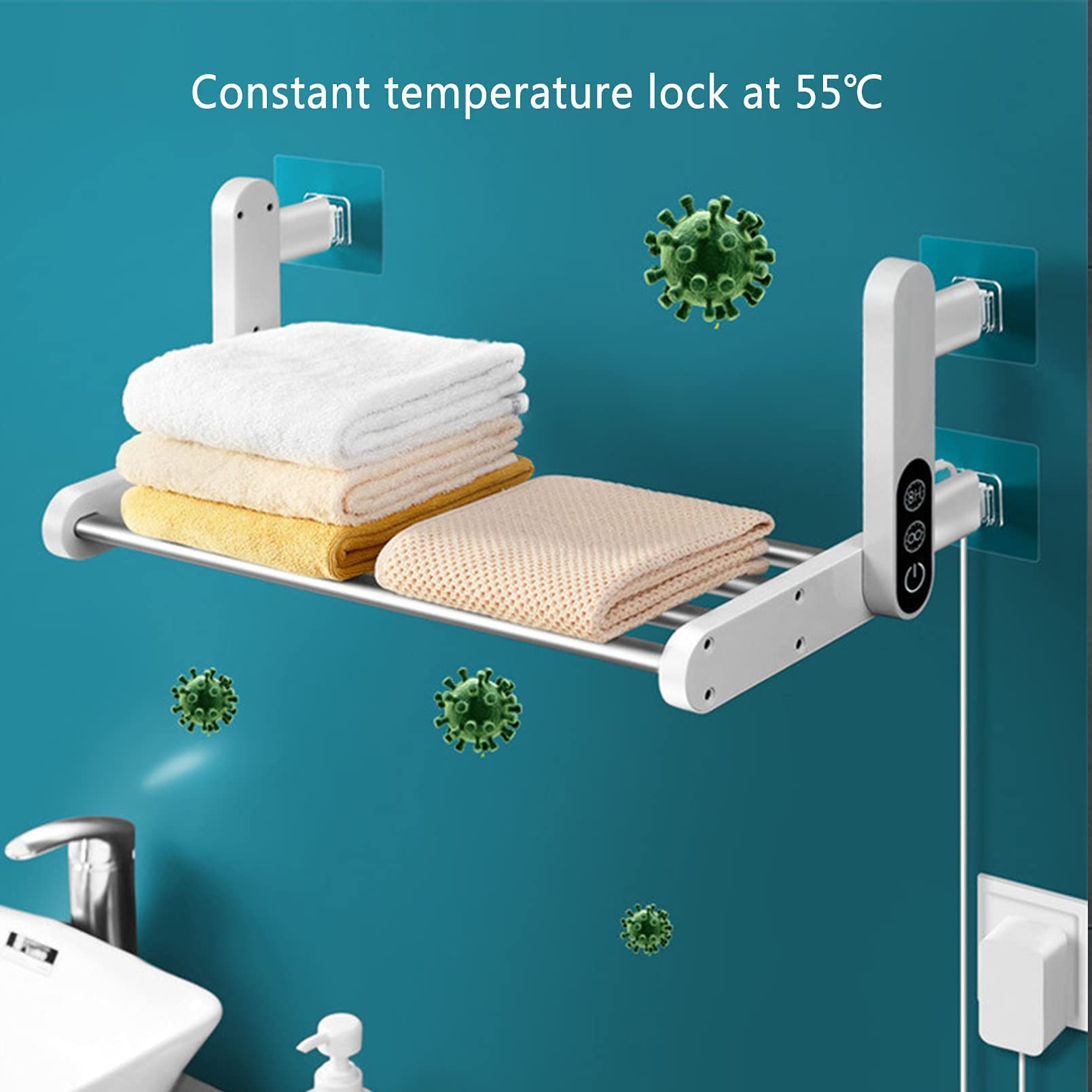 Premium Electric Towel Warmer for Bathroom - Wall Mounted Foldable Heated Drying Rack with Built-in Timer, 4 Aluminum Bars, 90° Adjustable (21.6x8.2in) - Perfect for Spa, Luxury Hotels & Cozy Home Bathrooms